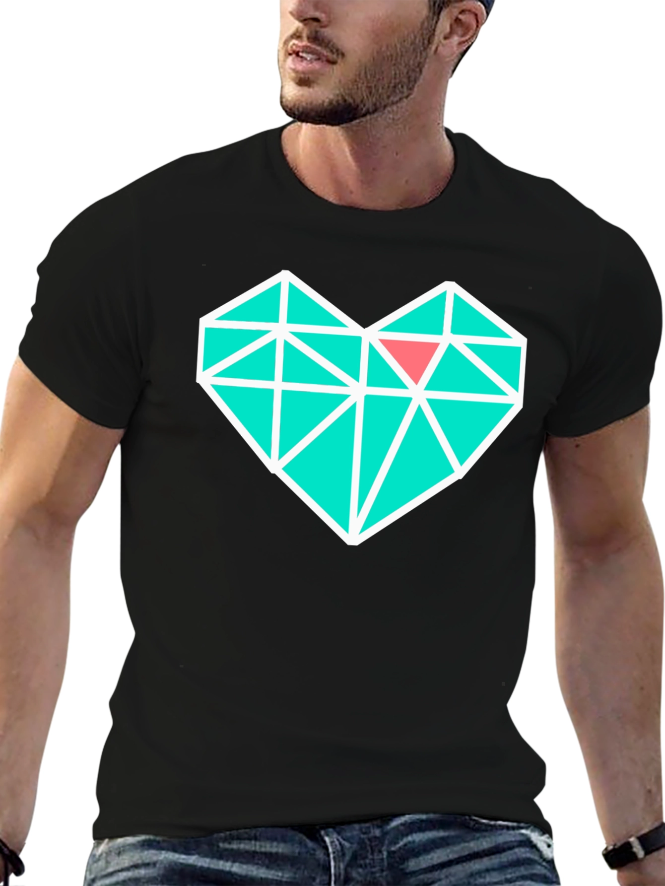 Geometric Heart Graphic Tee - Modern Black T-Shirt
