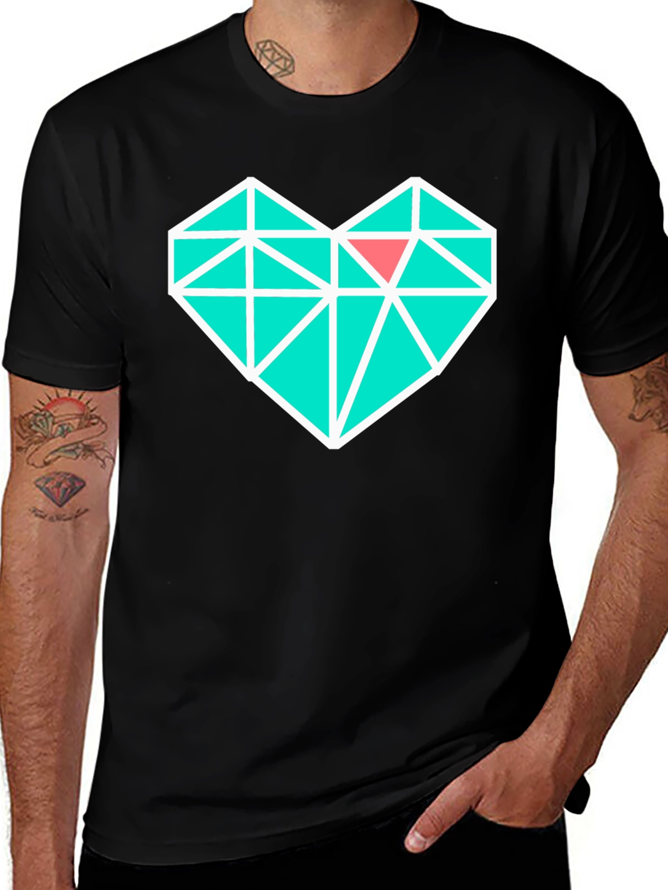 Geometric Heart Graphic Tee - Modern Black T-Shirt