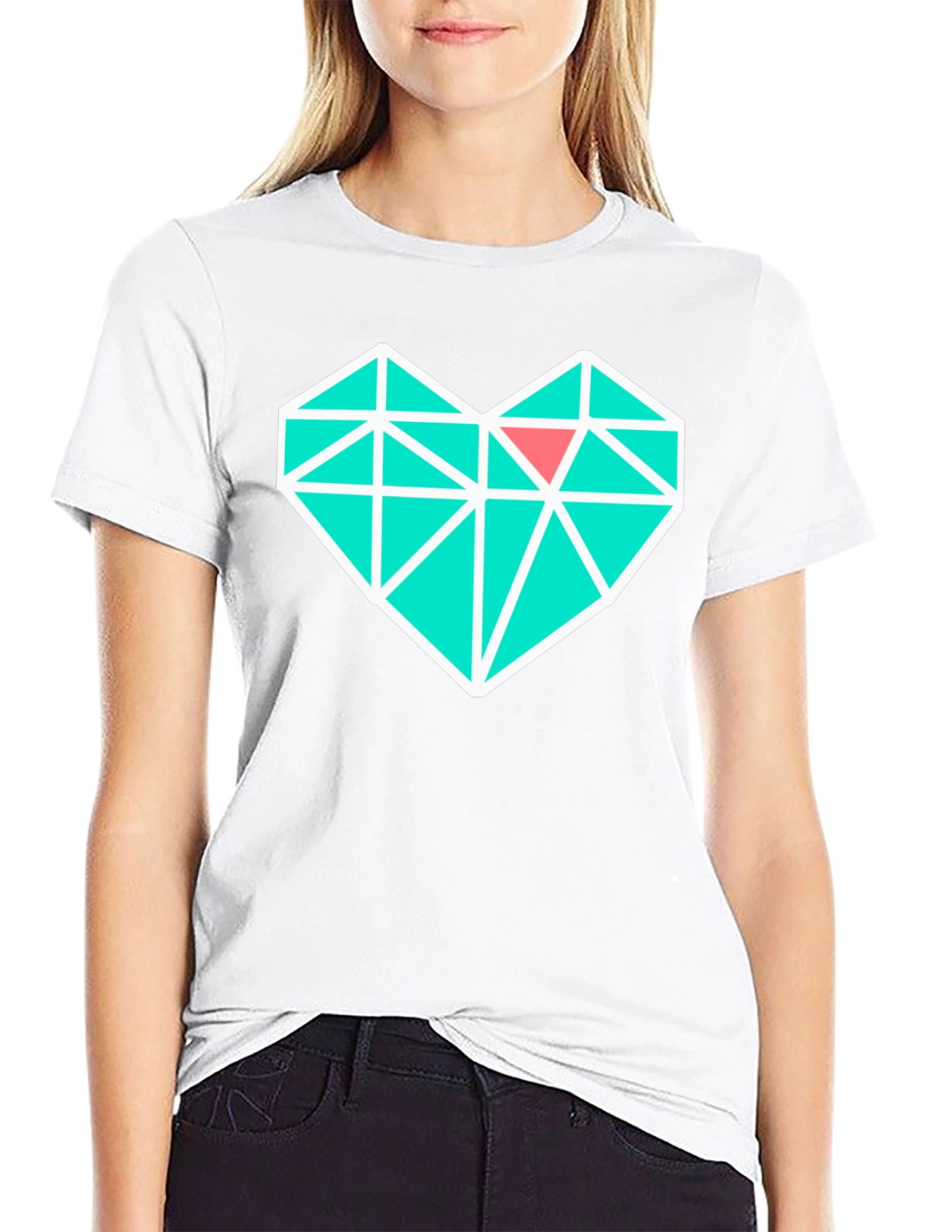 Geometric Heart Graphic Tee - Modern Black T-Shirt
