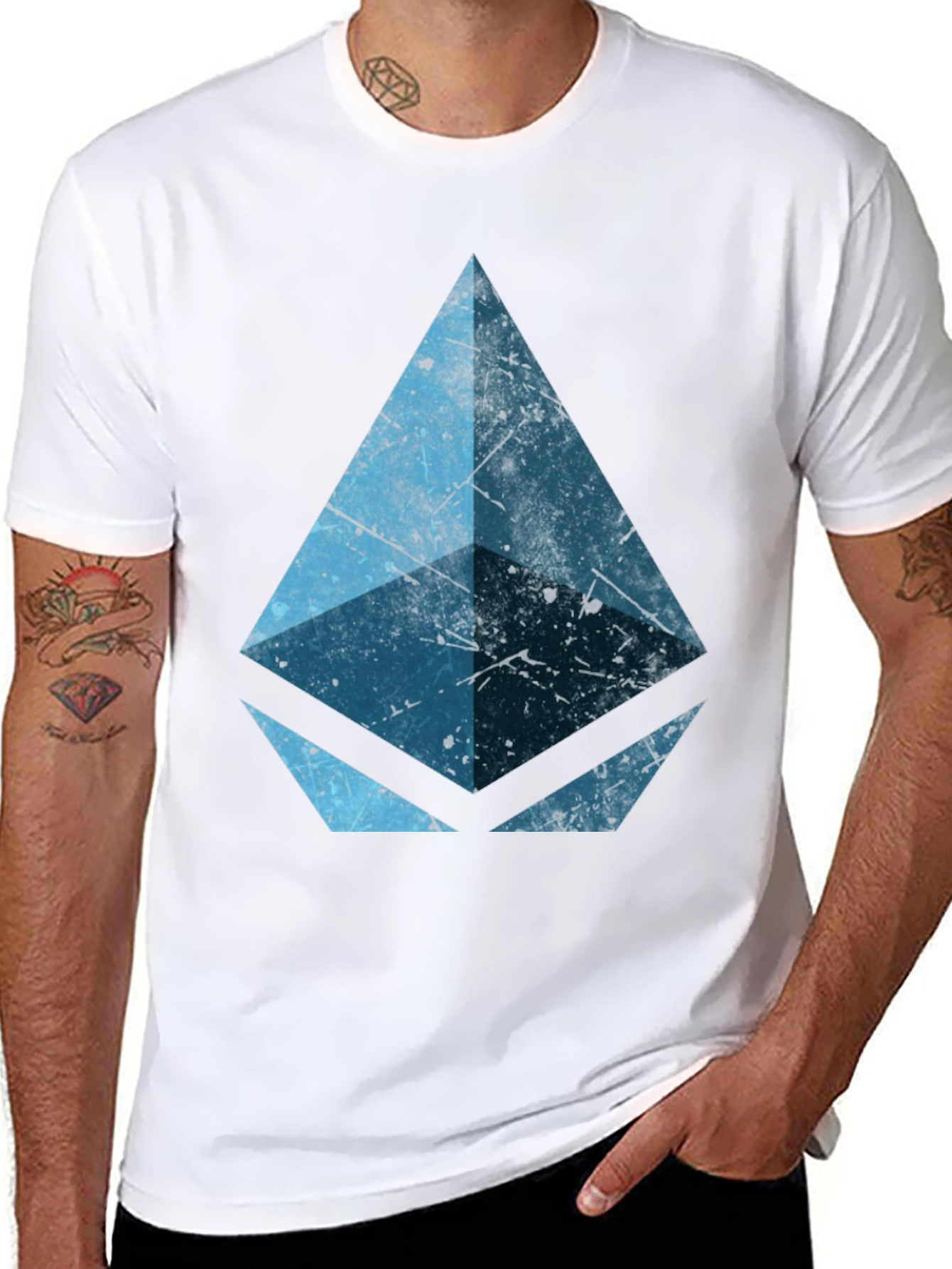 Geometric Blue Graphic Print Black Tee