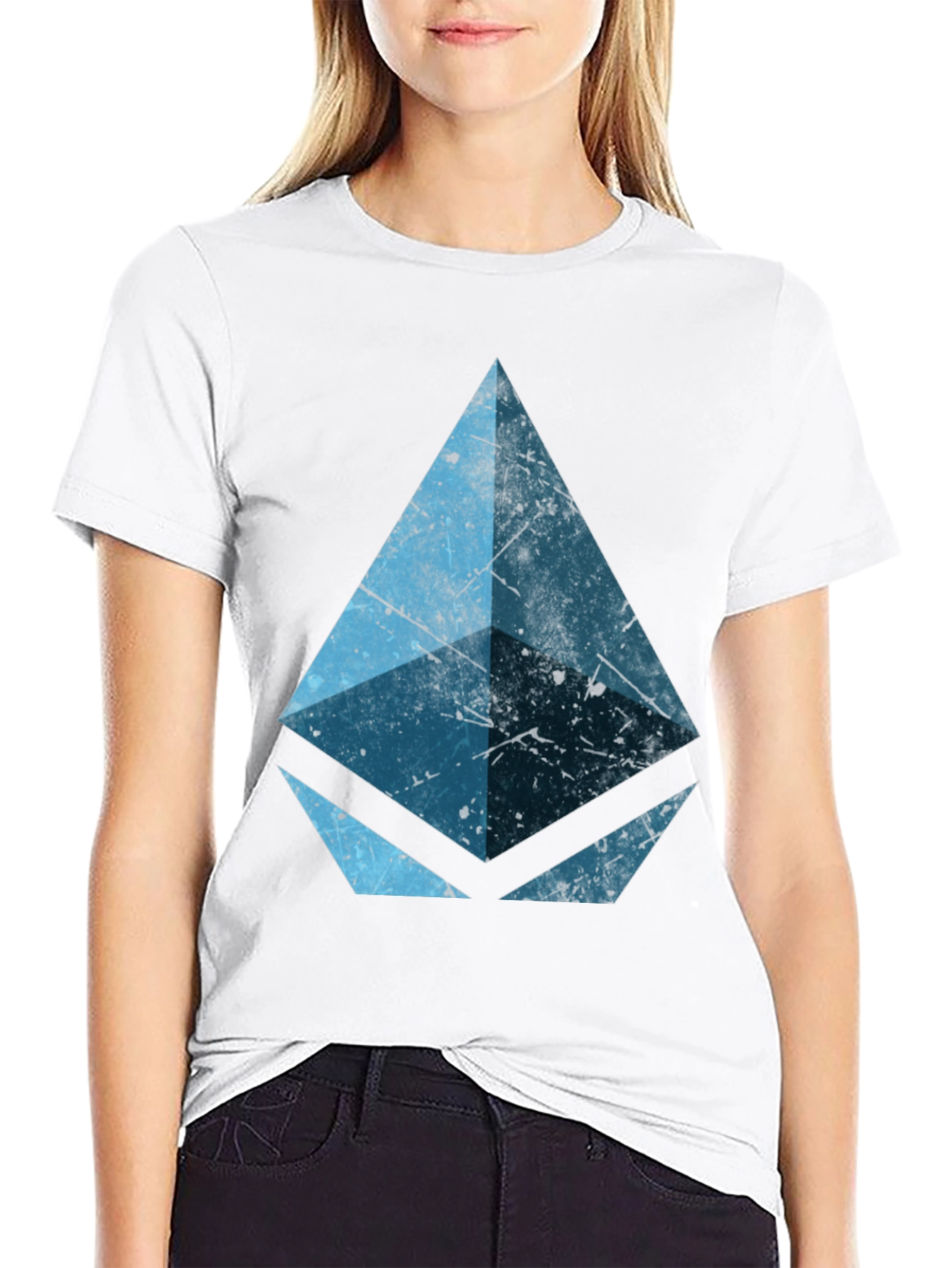 Geometric Blue Graphic Print Black Tee