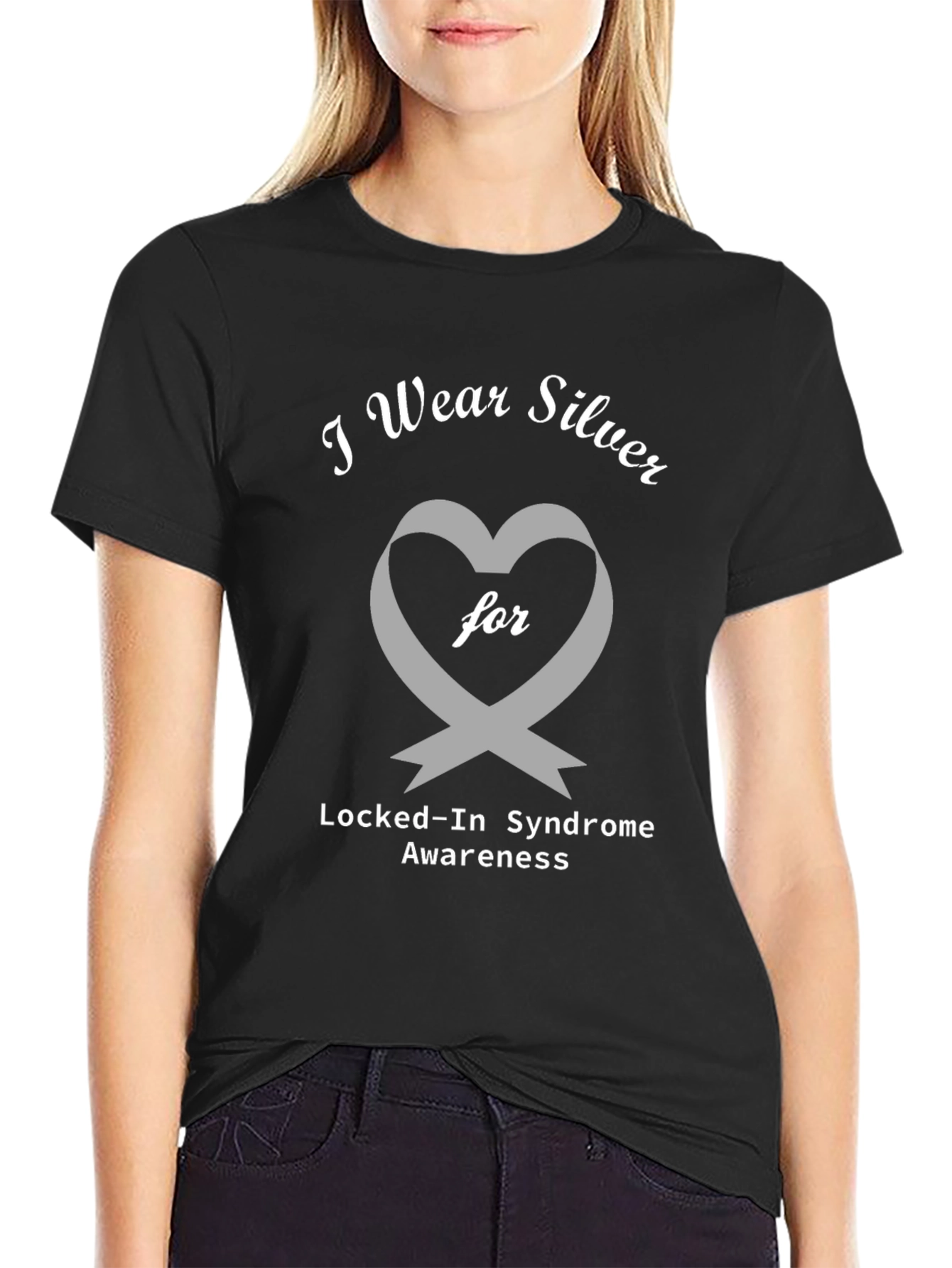 Locked-In Syndrome Awareness Silver Ribbon Heart T-Shirt