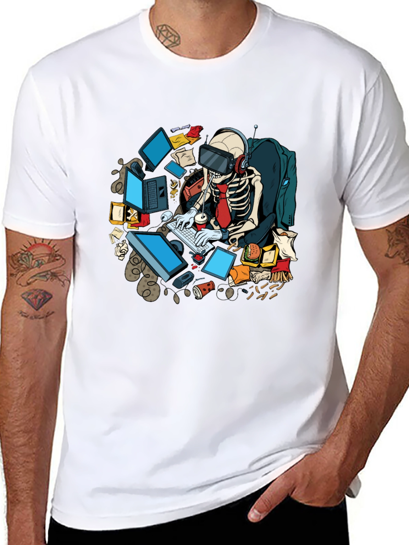 Skeleton Gamer T-Shirt - Funny Graphic Tee