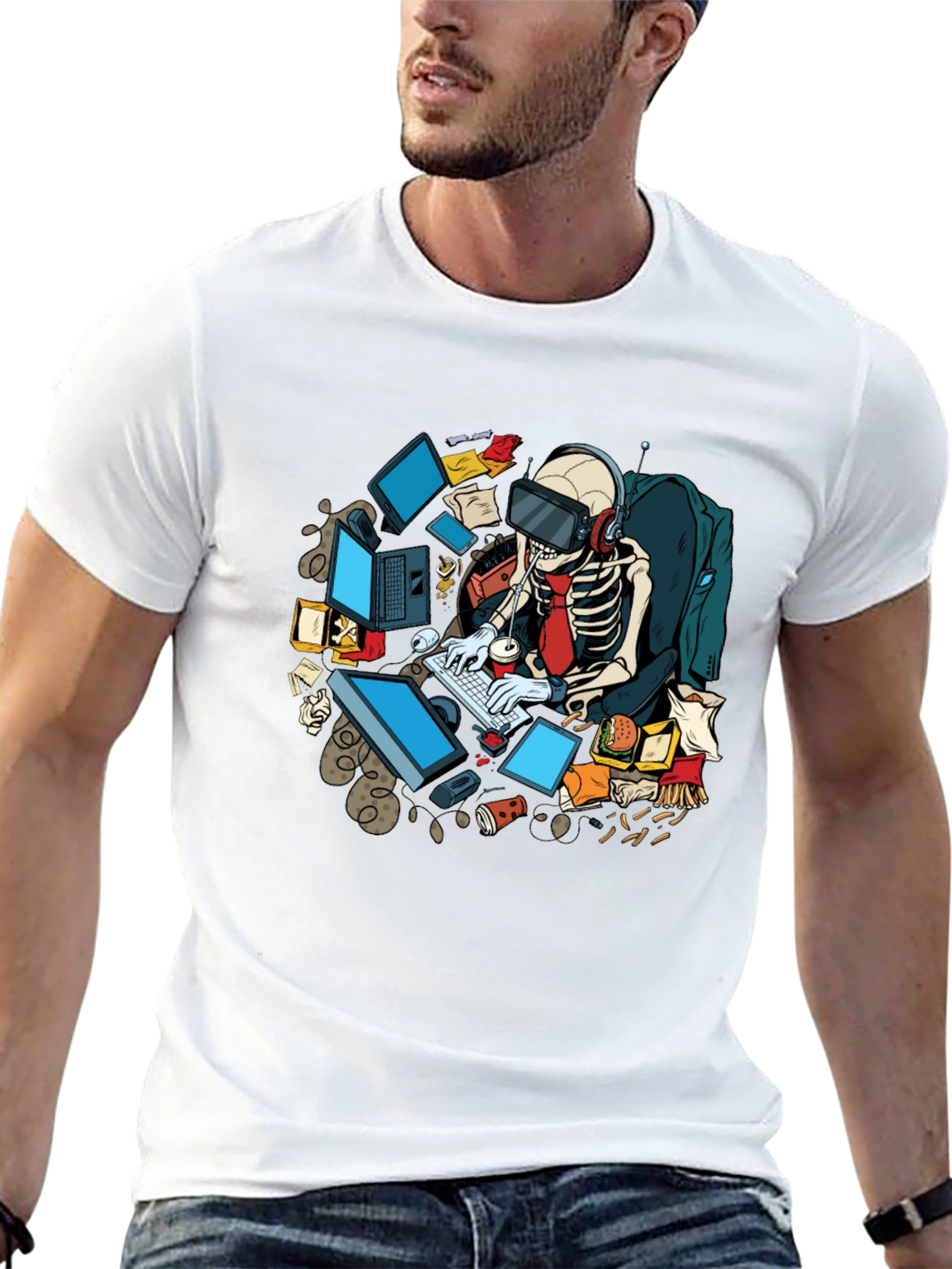 Skeleton Gamer T-Shirt - Funny Graphic Tee