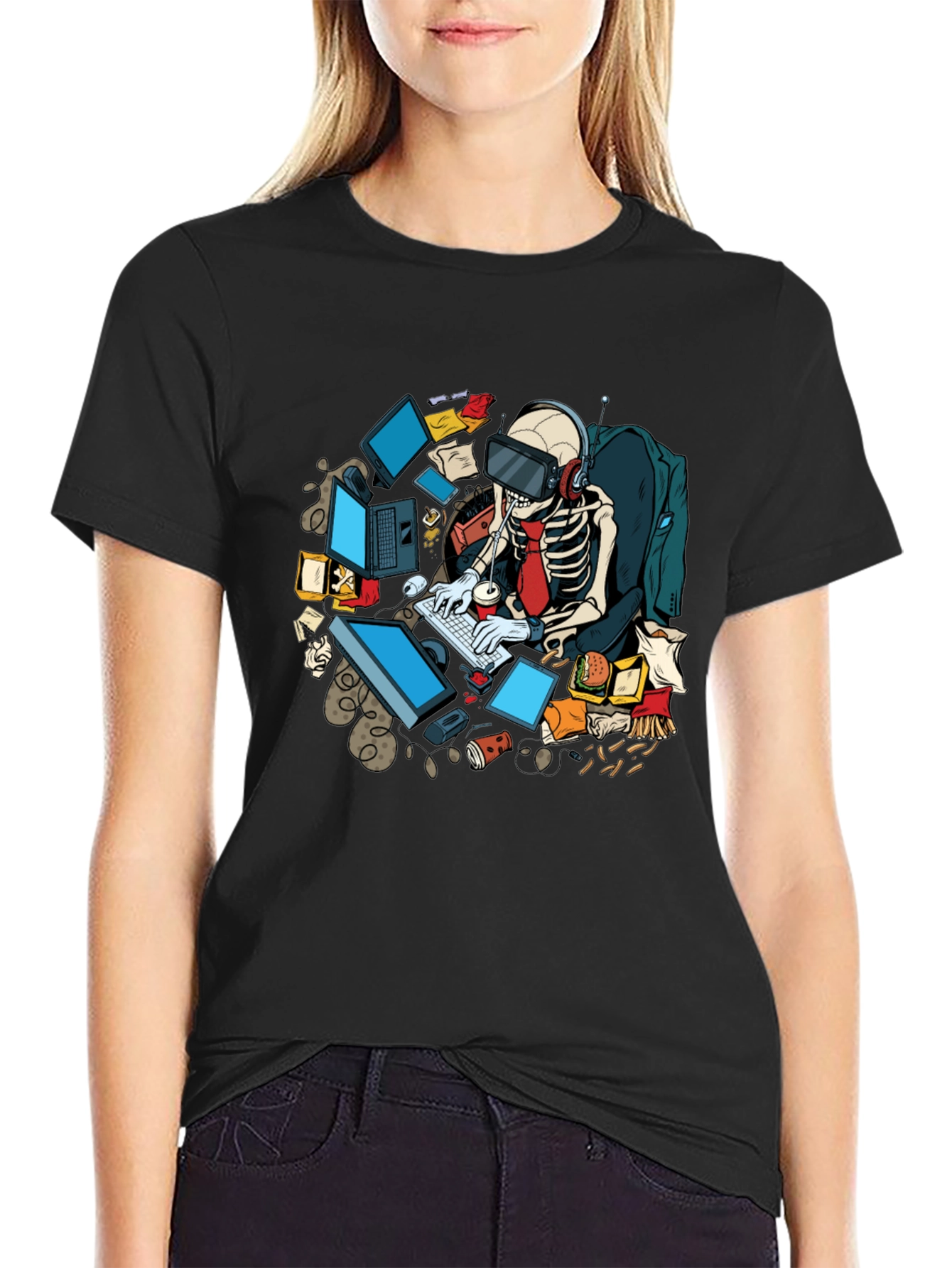 Skeleton Gamer T-Shirt - Funny Graphic Tee