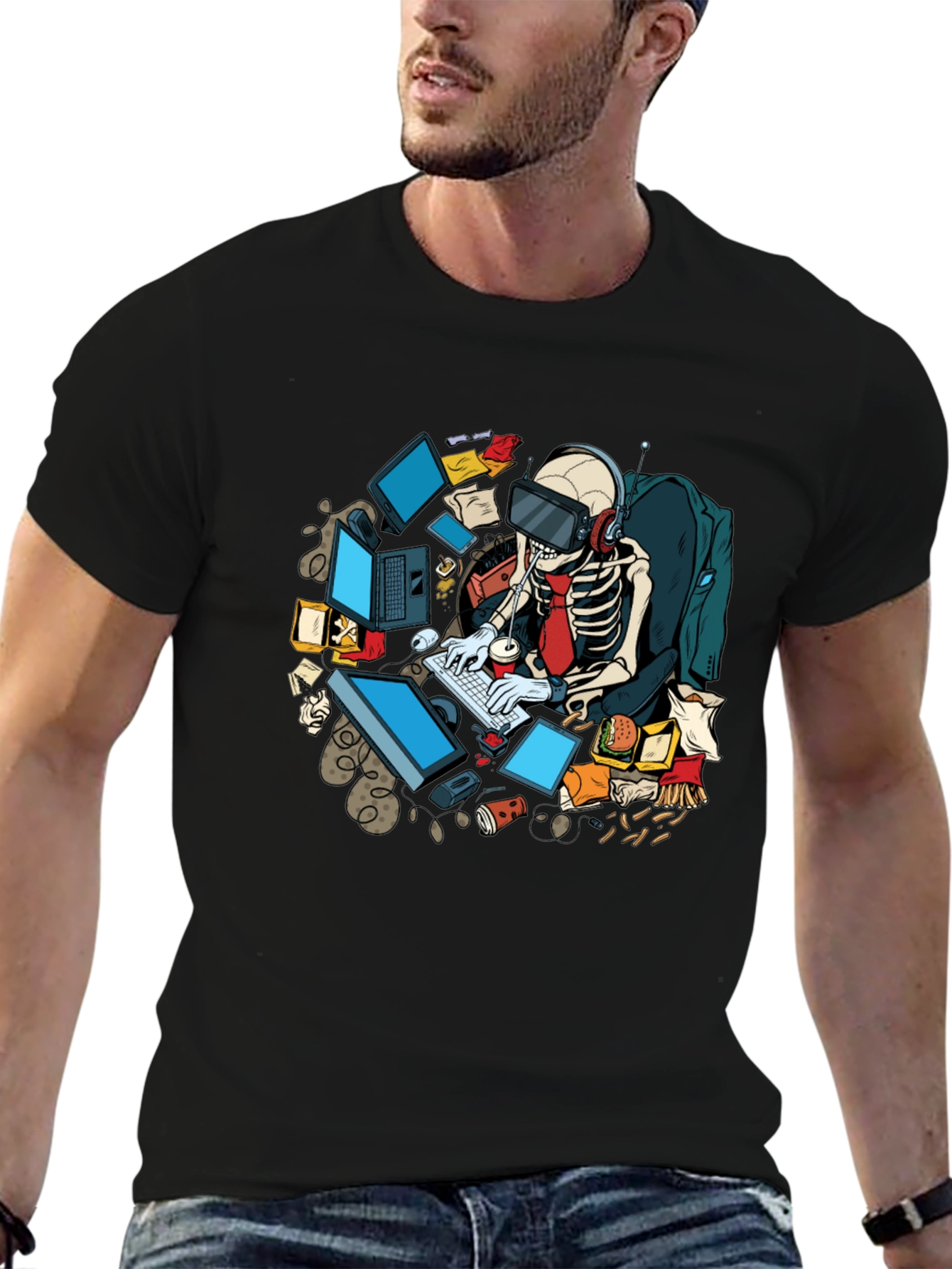 Skeleton Gamer T-Shirt - Funny Graphic Tee