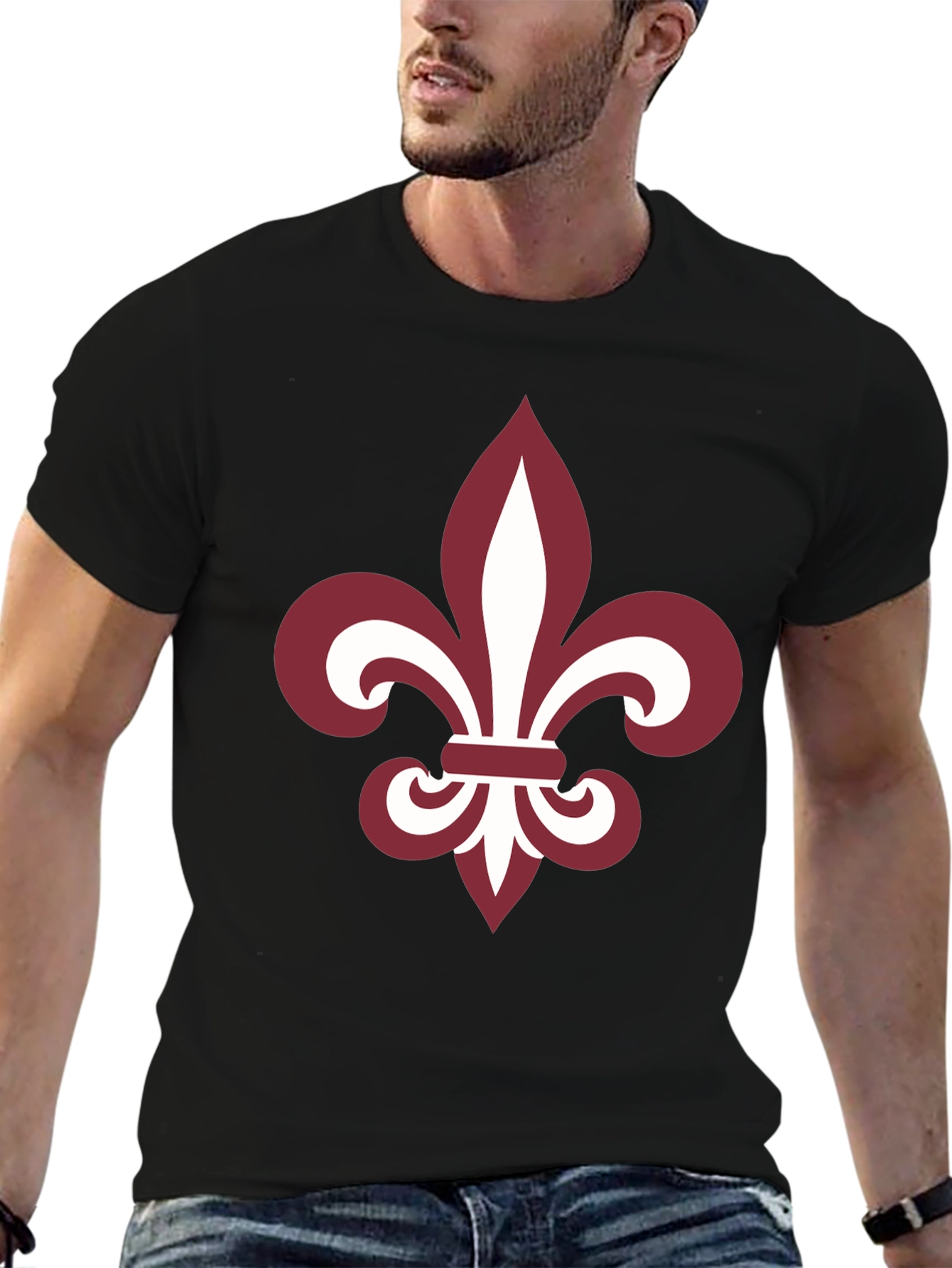 Fleur-de-Lis Graphic Tee - Black Cotton Blend Casual T-Shirt