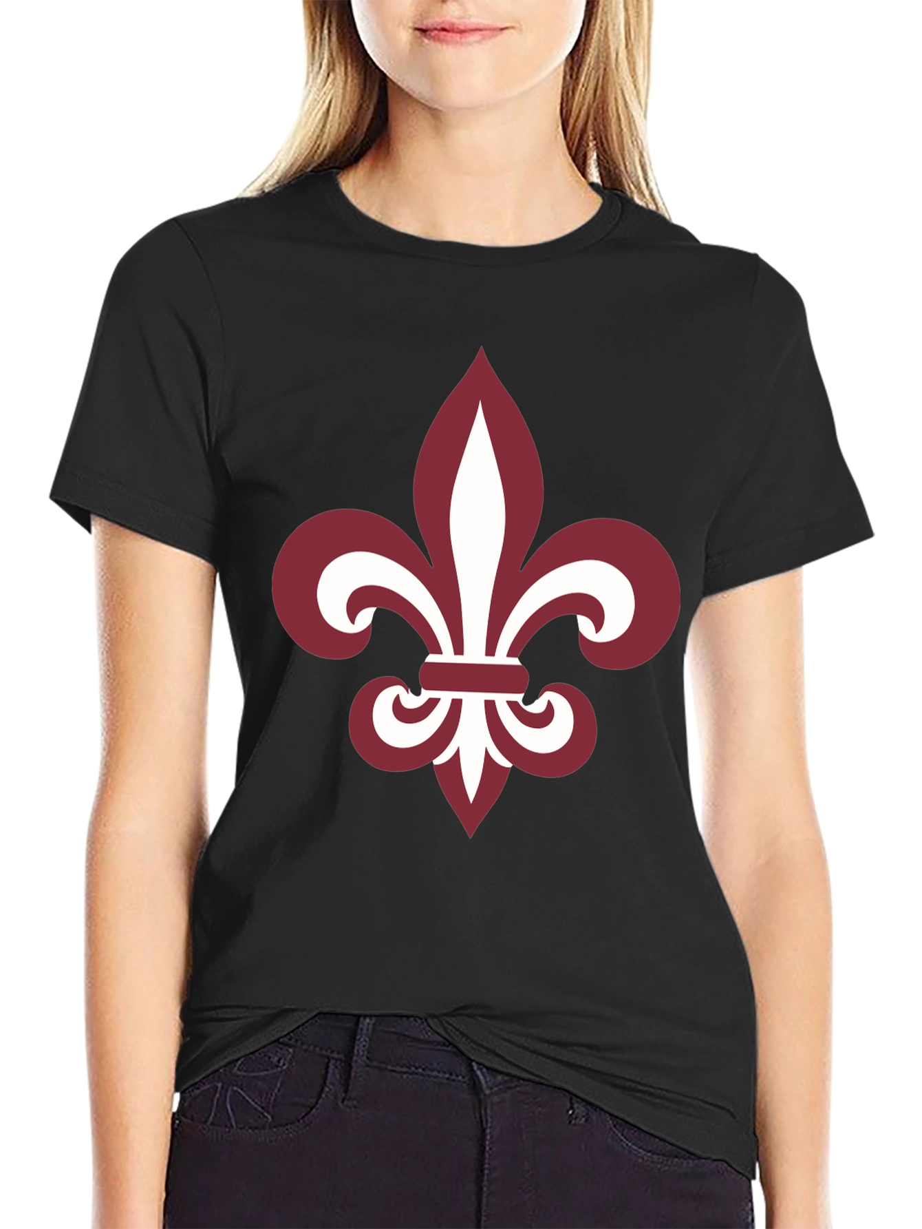 Fleur-de-Lis Graphic Tee - Black Cotton Blend Casual T-Shirt