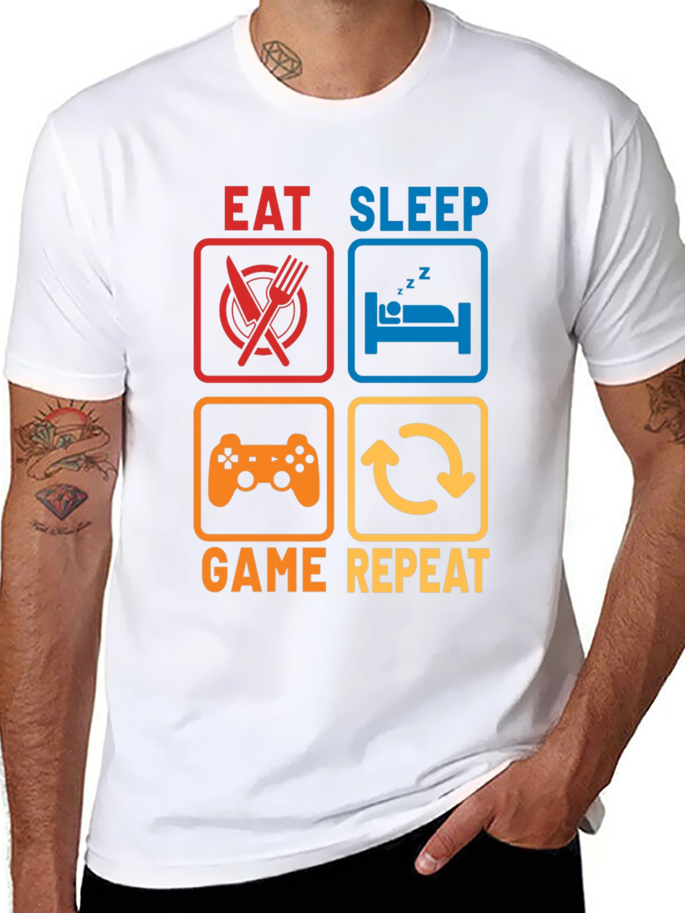 Eat Sleep Game Repeat Black Graphic T-Shirt