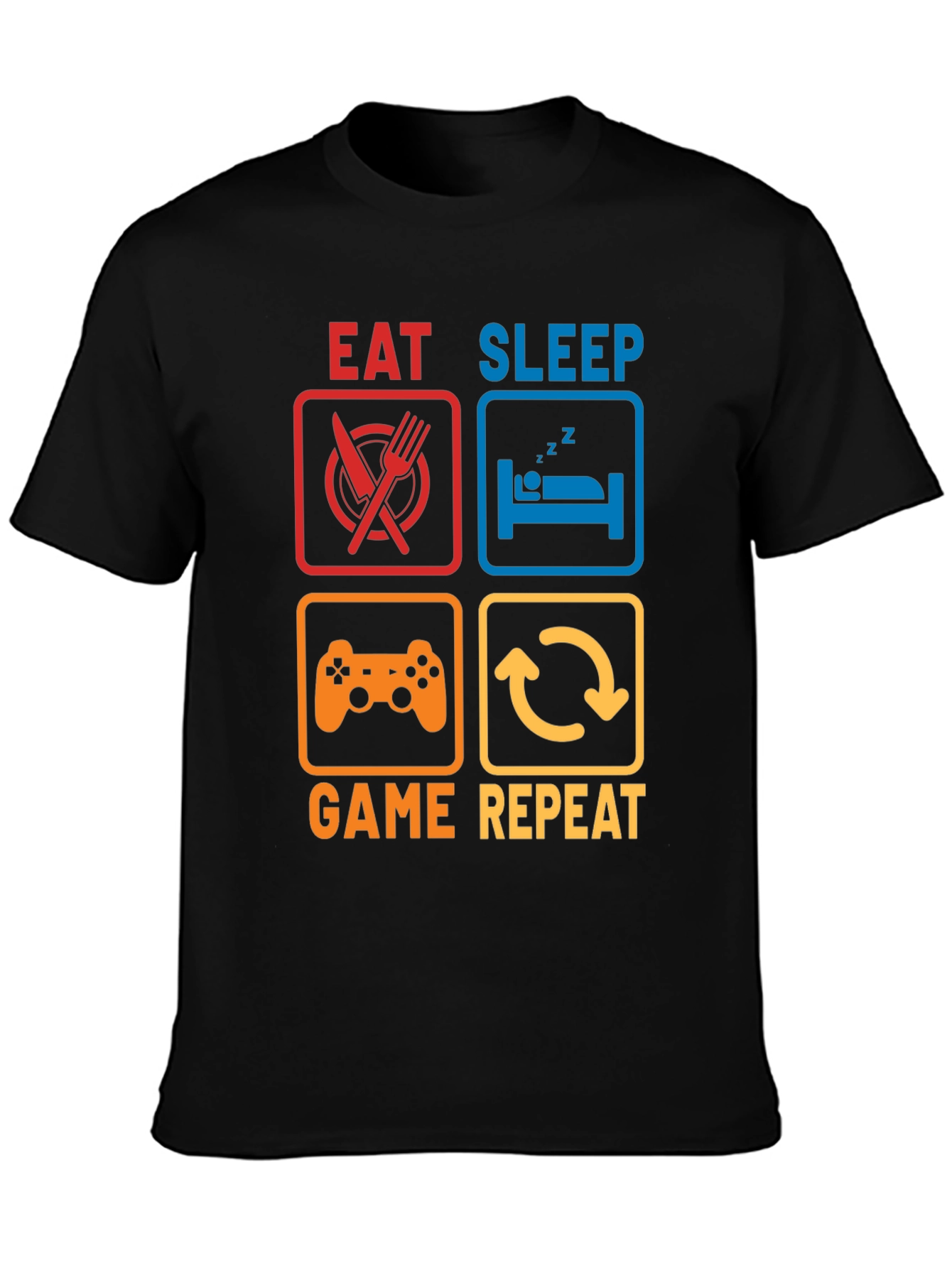 Eat Sleep Game Repeat Black Graphic T-Shirt