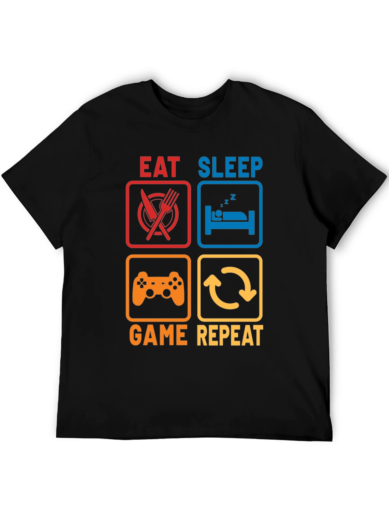Eat Sleep Game Repeat Black Graphic T-Shirt