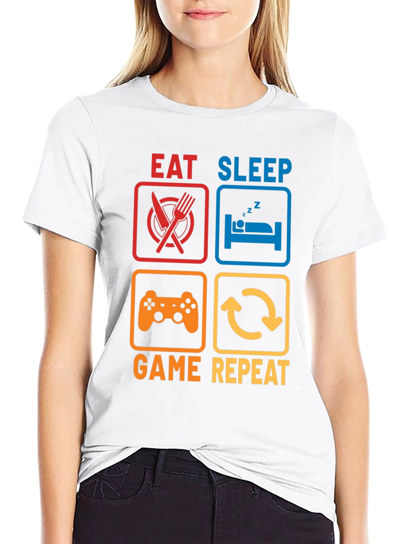 Eat Sleep Game Repeat Black Graphic T-Shirt