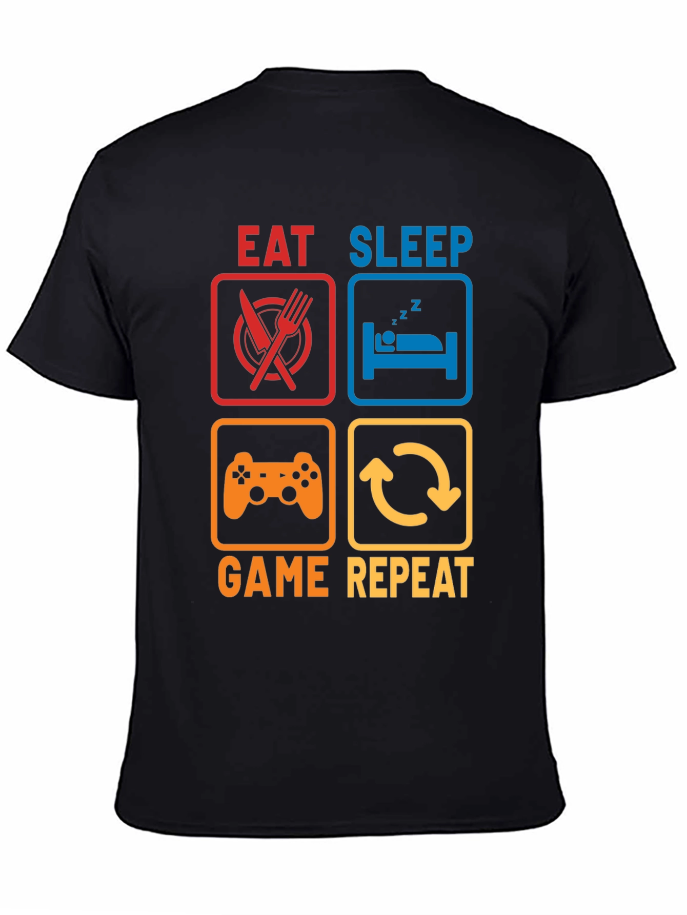Eat Sleep Game Repeat Black Graphic T-Shirt