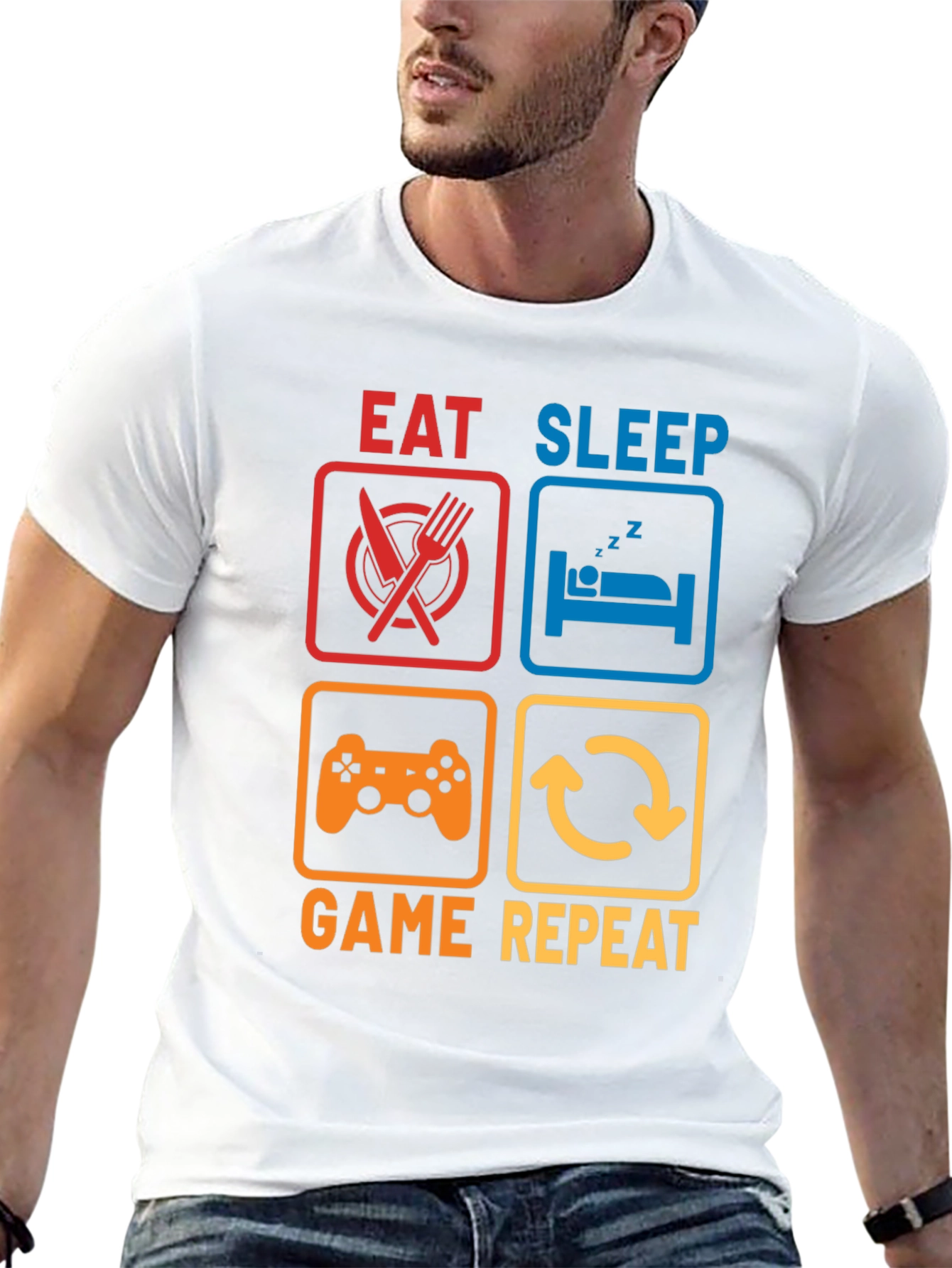 Eat Sleep Game Repeat Black Graphic T-Shirt