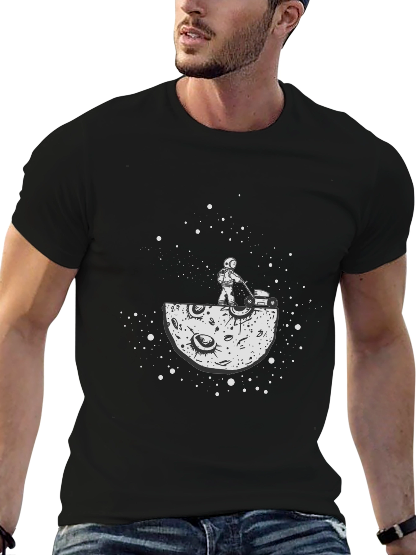 Astronaut Moon Mowing T-Shirt - Cosmic Humor Tee