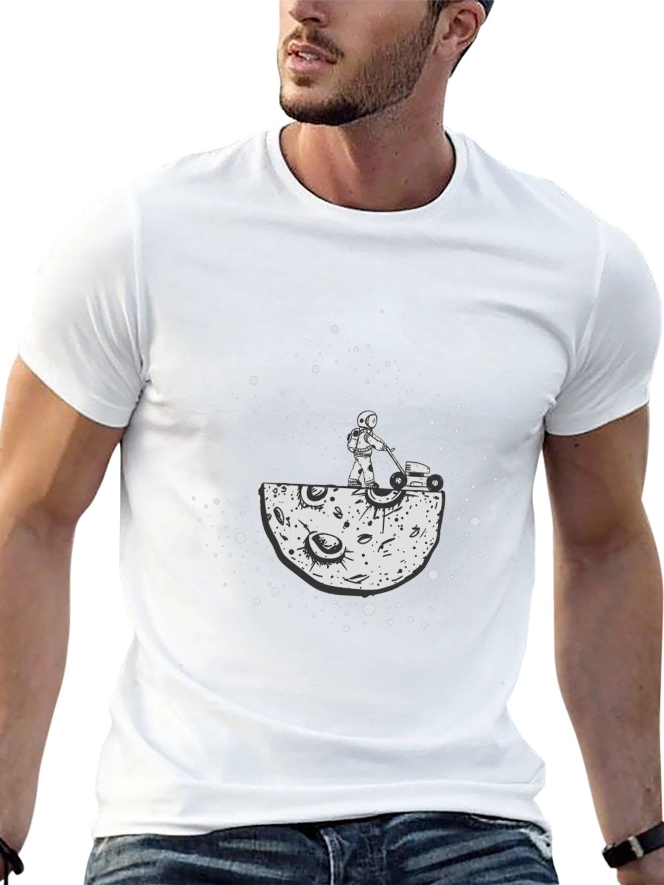 Astronaut Moon Mowing T-Shirt - Cosmic Humor Tee