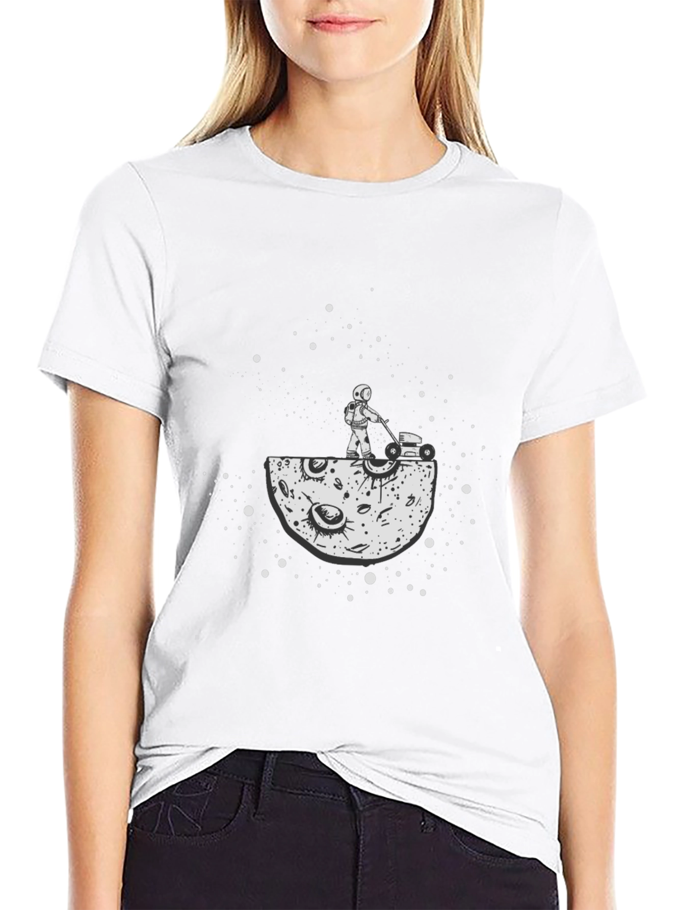 Astronaut Moon Mowing T-Shirt - Cosmic Humor Tee