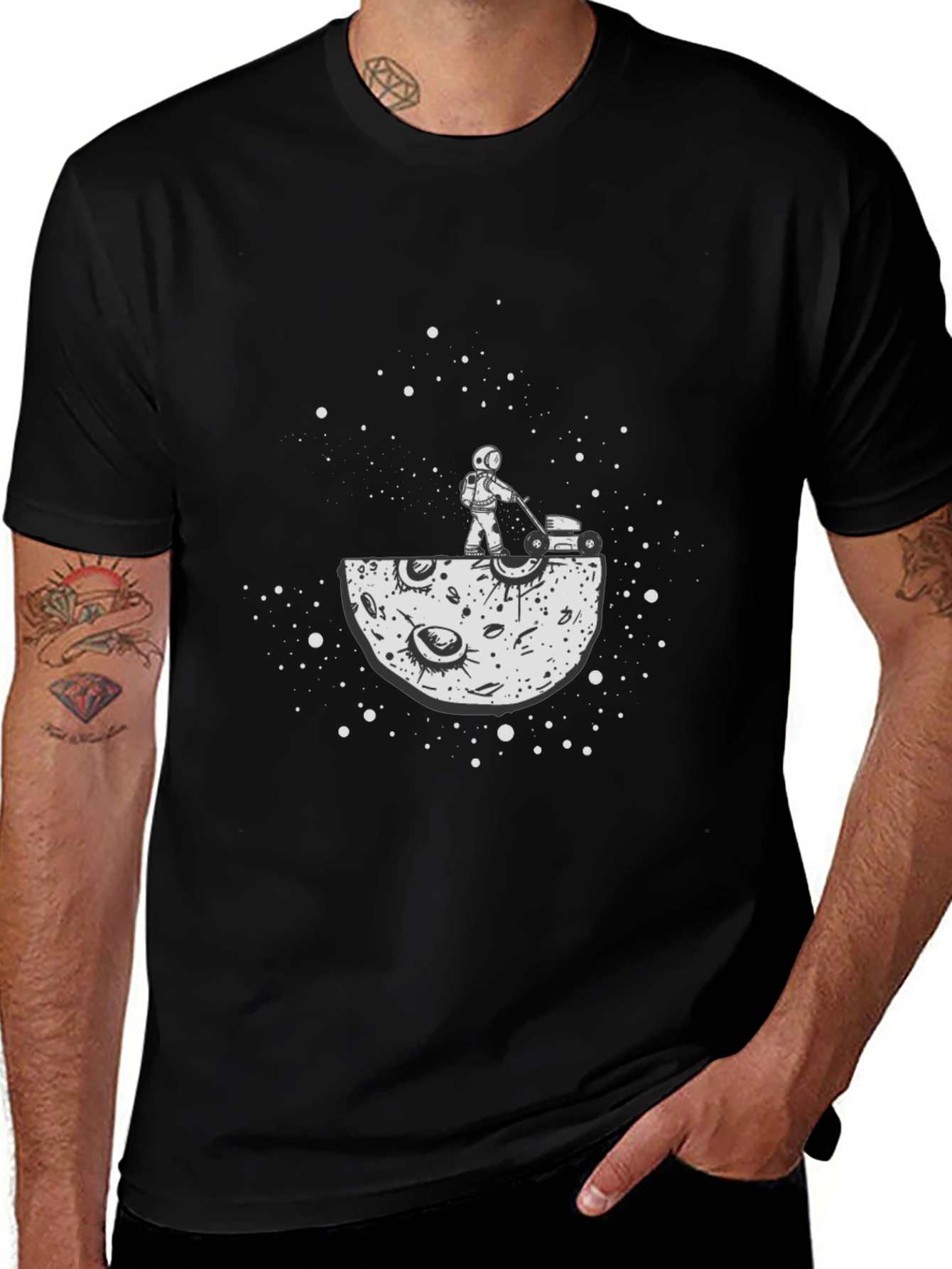 Astronaut Moon Mowing T-Shirt - Cosmic Humor Tee