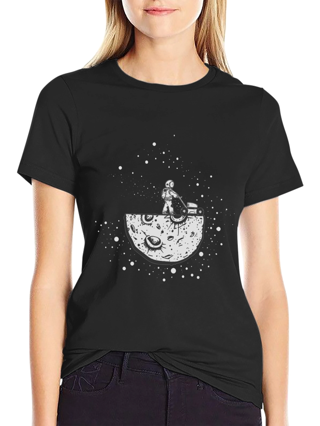 Astronaut Moon Mowing T-Shirt - Cosmic Humor Tee