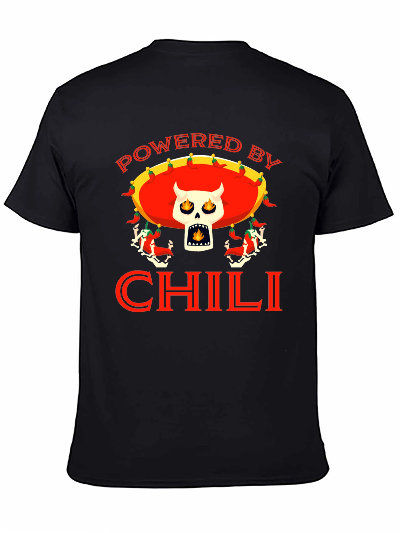 Powered By Chili T-Shirt - Skull Sombrero
