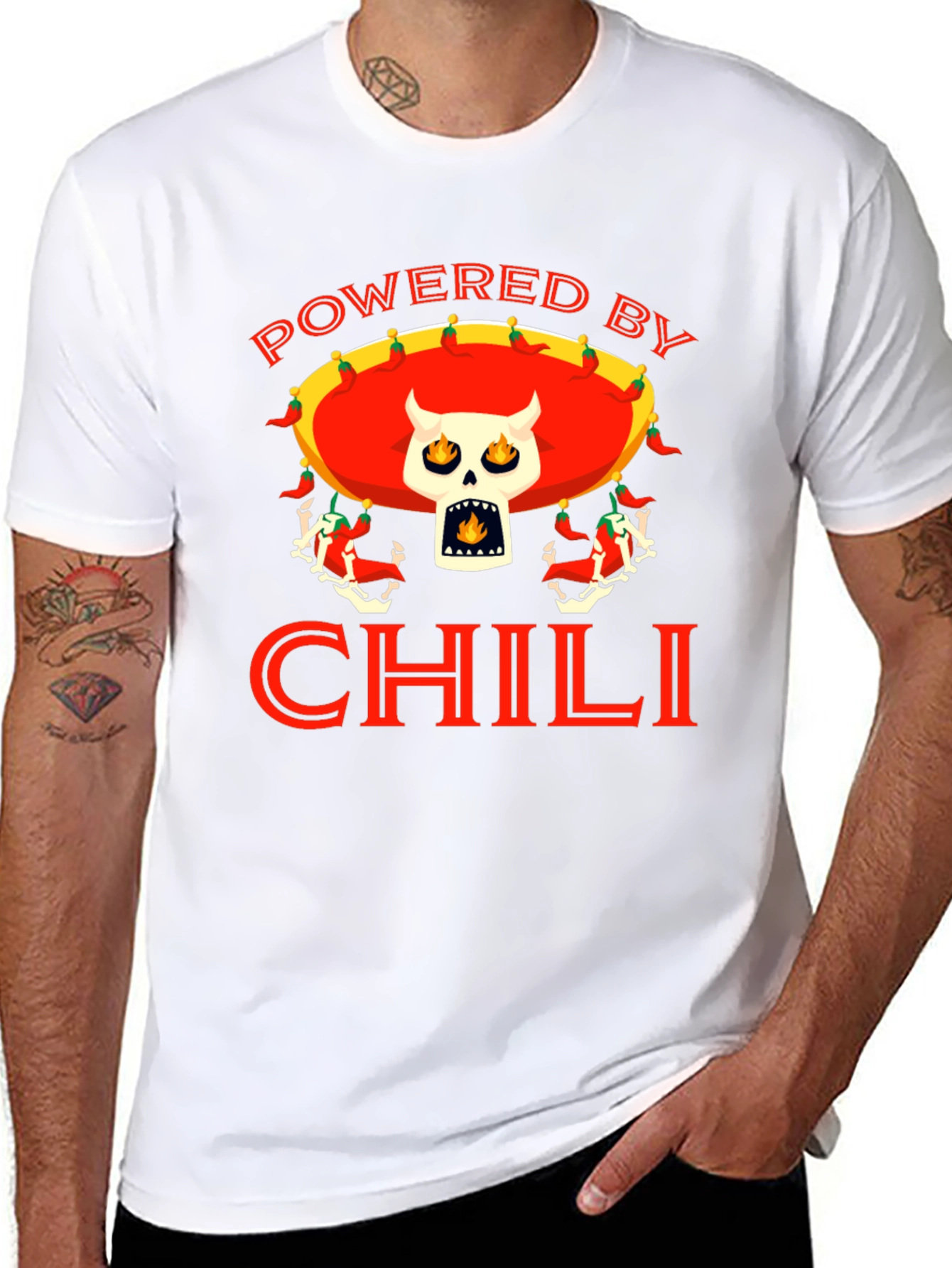 Powered By Chili T-Shirt - Skull Sombrero