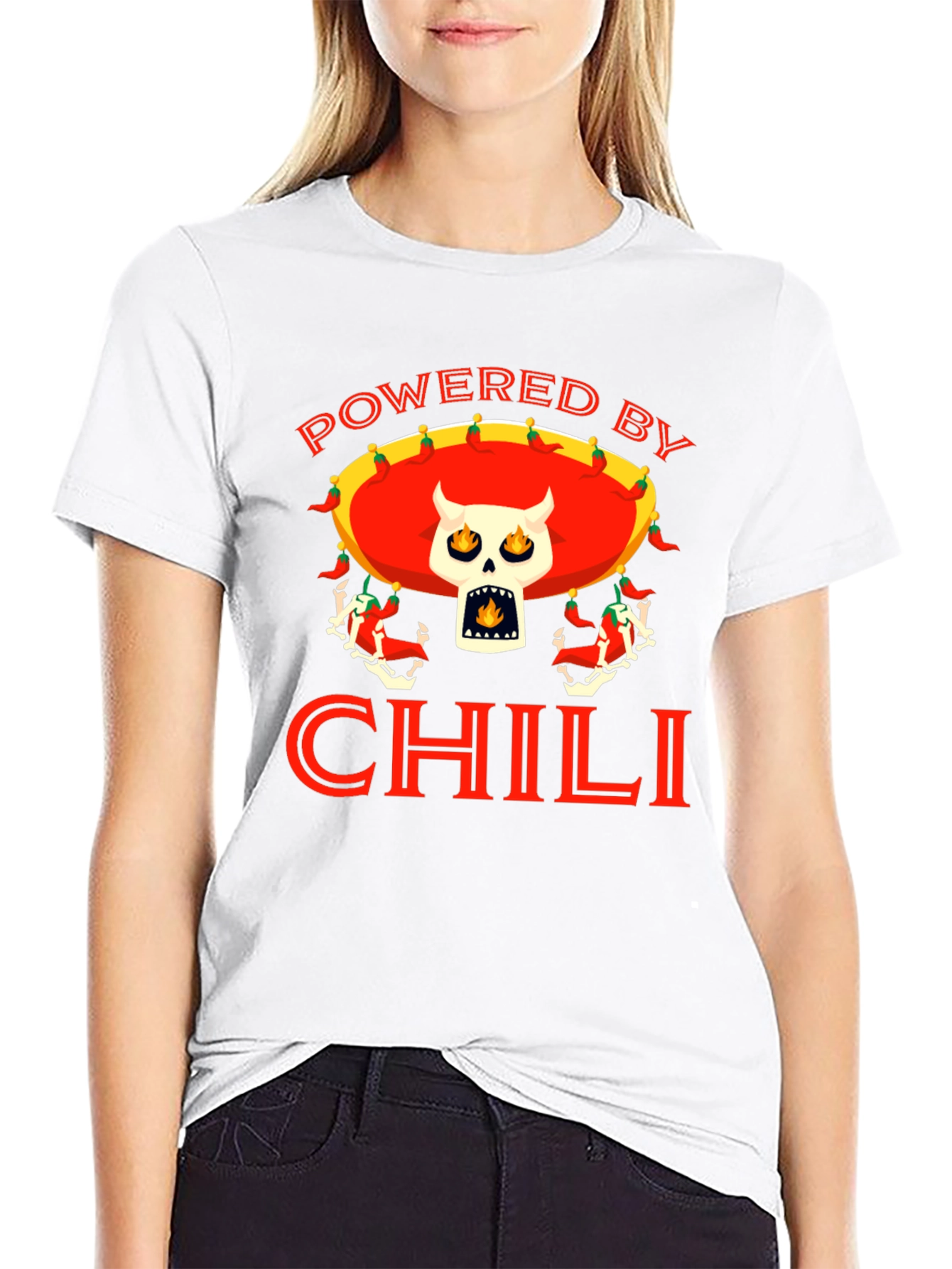 Powered By Chili T-Shirt - Skull Sombrero
