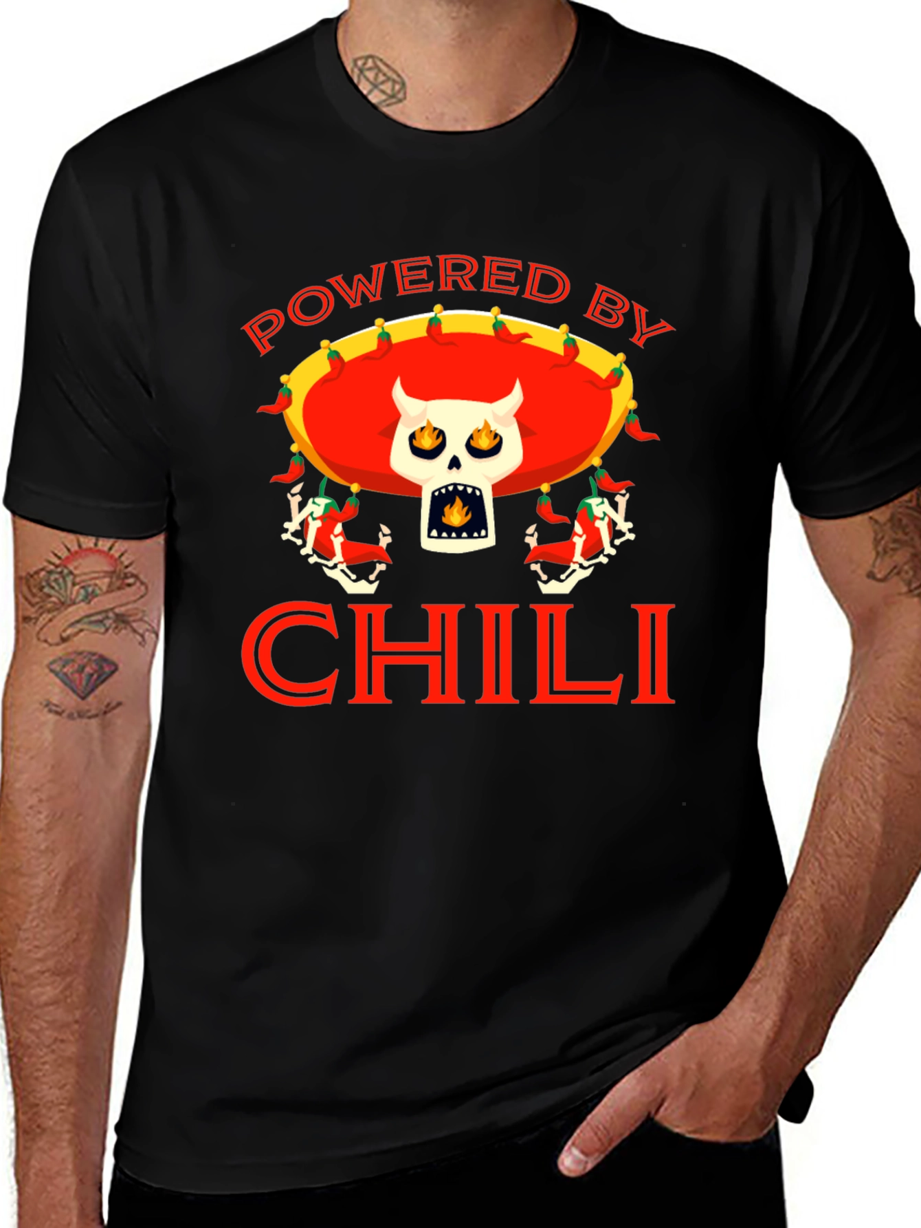 Powered By Chili T-Shirt - Skull Sombrero