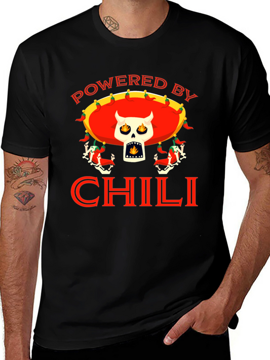 Powered By Chili T-Shirt - Skull Sombrero
