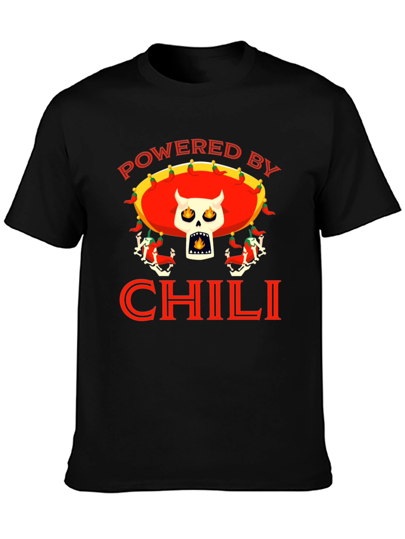 Powered By Chili T-Shirt - Skull Sombrero