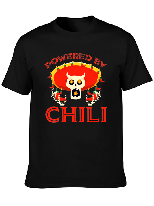 Powered By Chili T-Shirt - Skull Sombrero