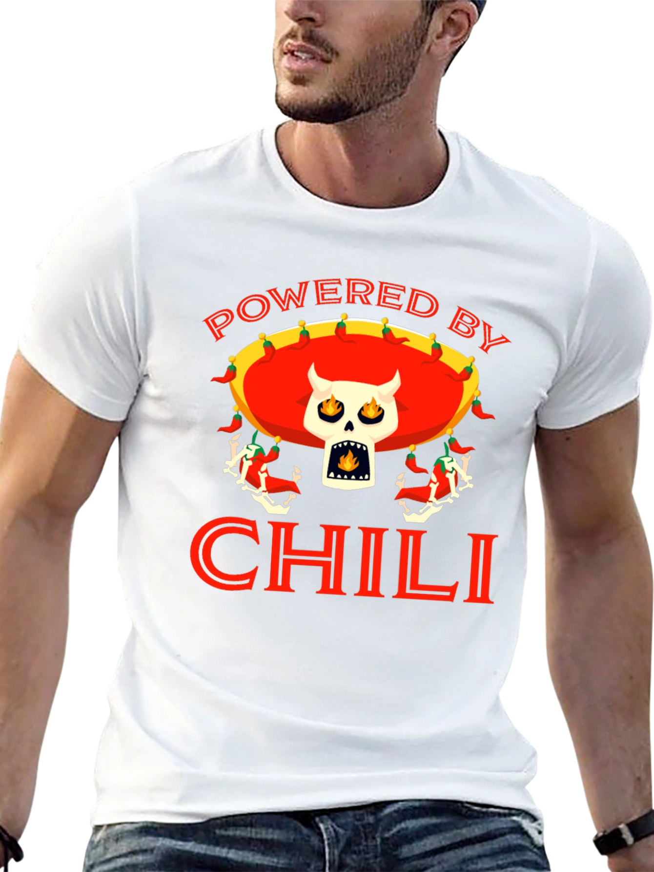 Powered By Chili T-Shirt - Skull Sombrero