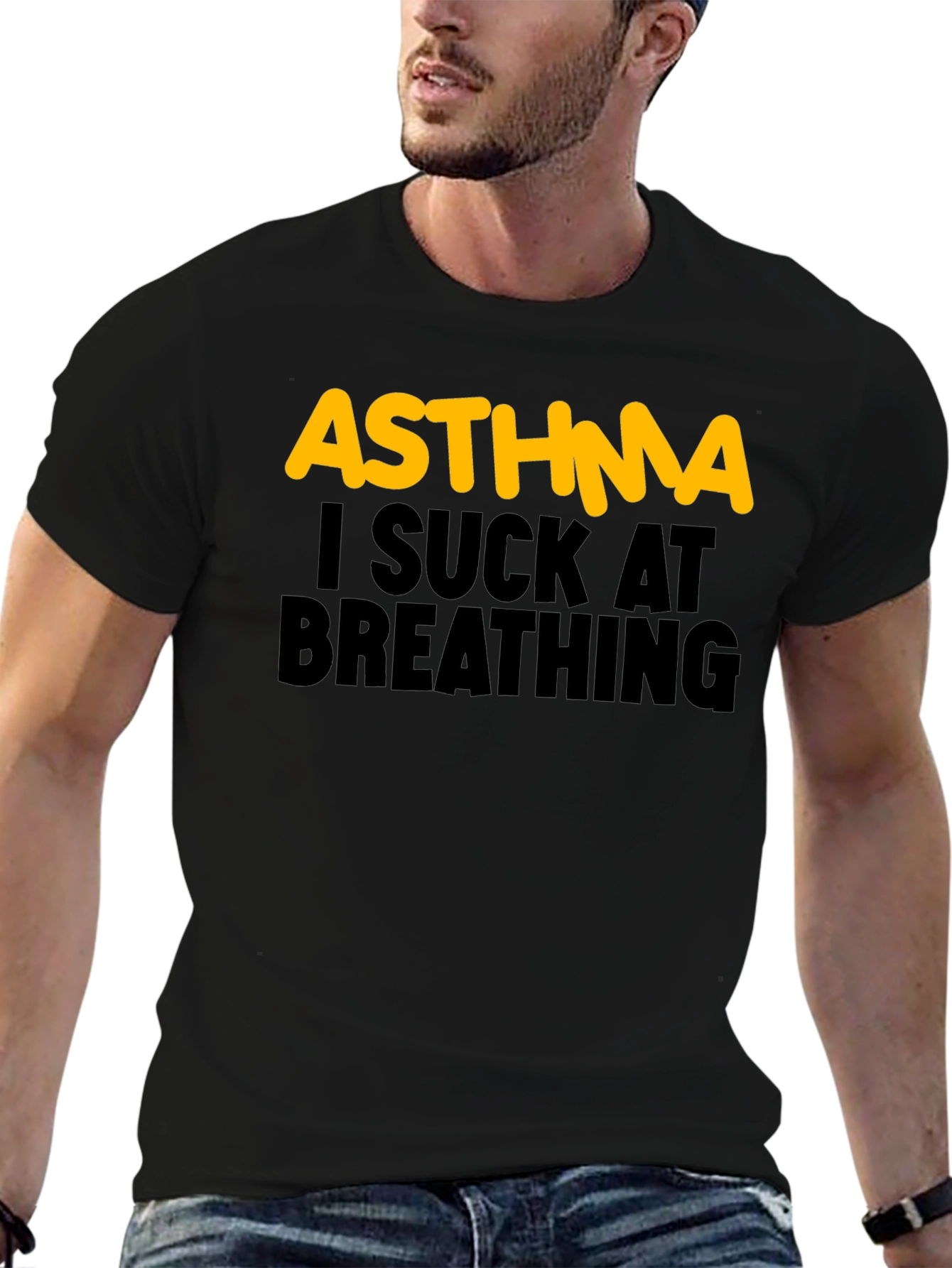 Asthma I Suck At Breathing Black T-Shirt
