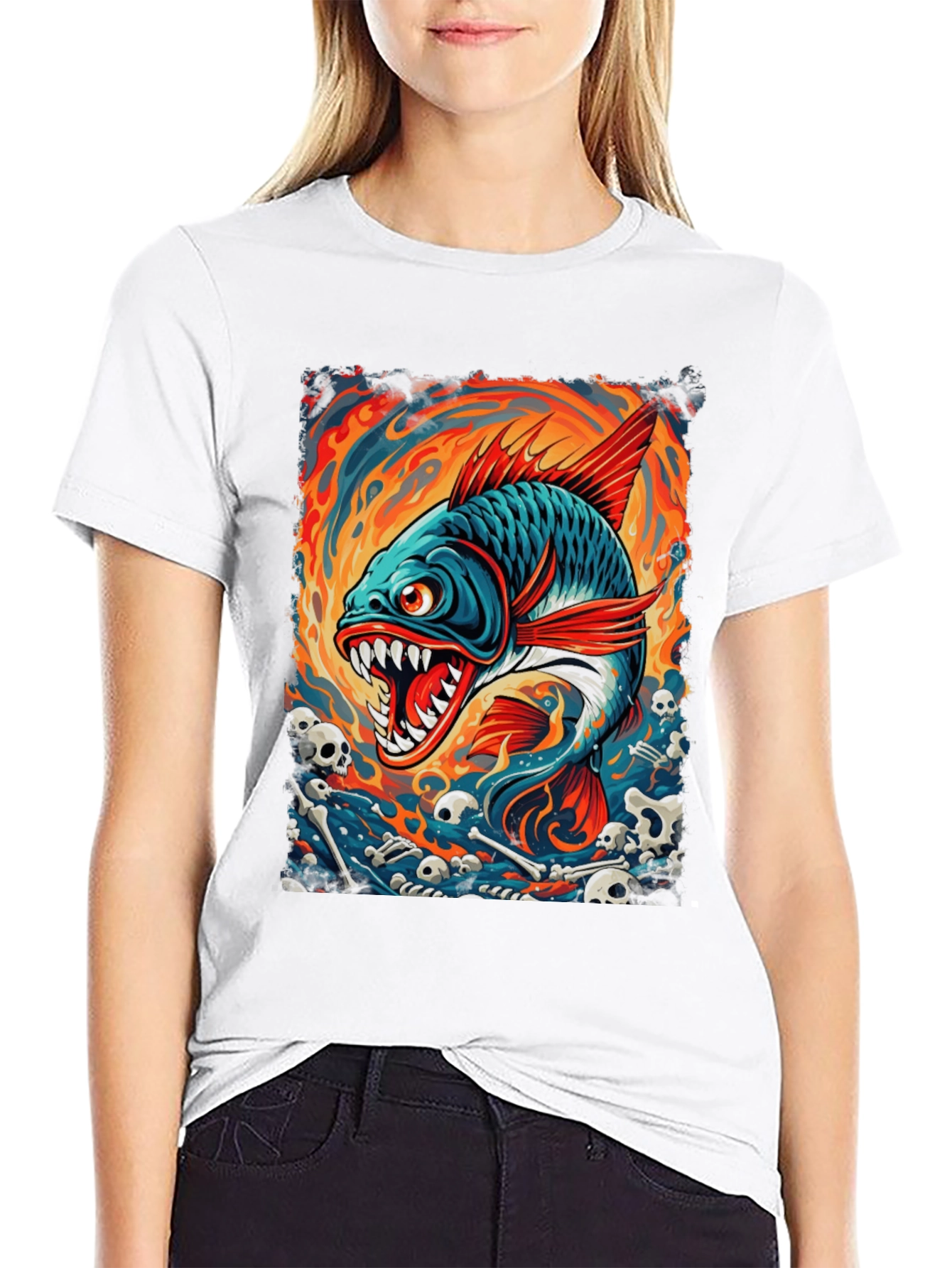 Mens Black T-Shirt - Graphic Fish Design