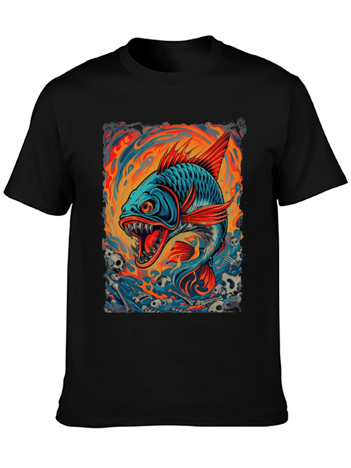 Mens Black T-Shirt - Graphic Fish Design