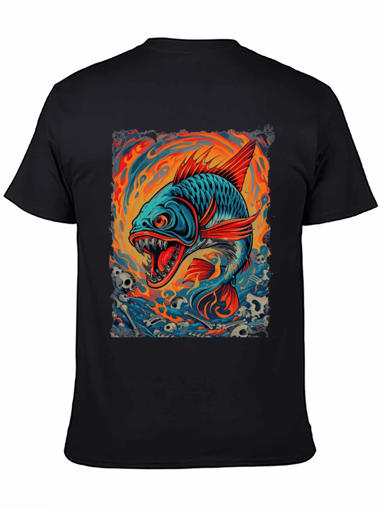 Mens Black T-Shirt - Graphic Fish Design
