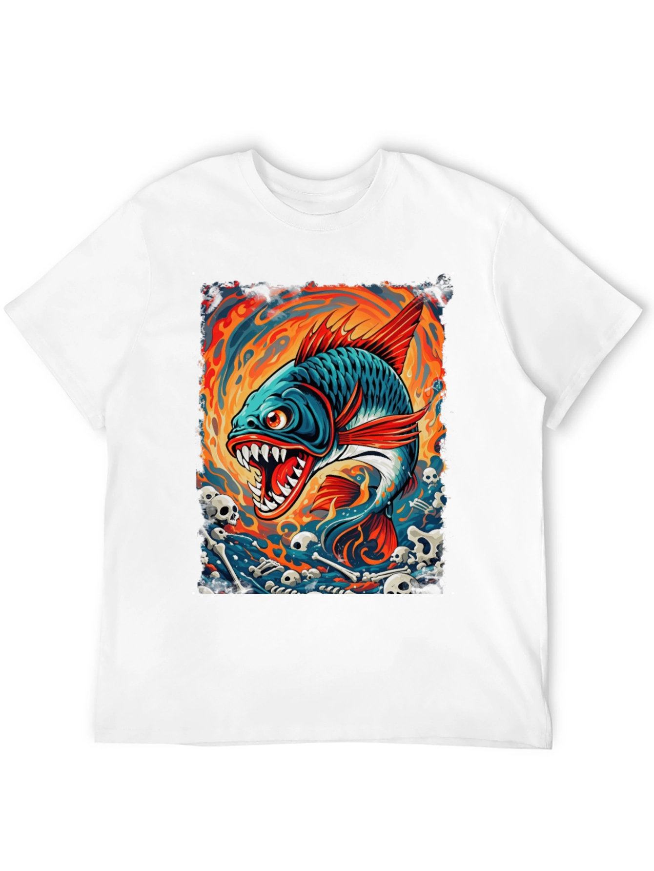 Mens Black T-Shirt - Graphic Fish Design