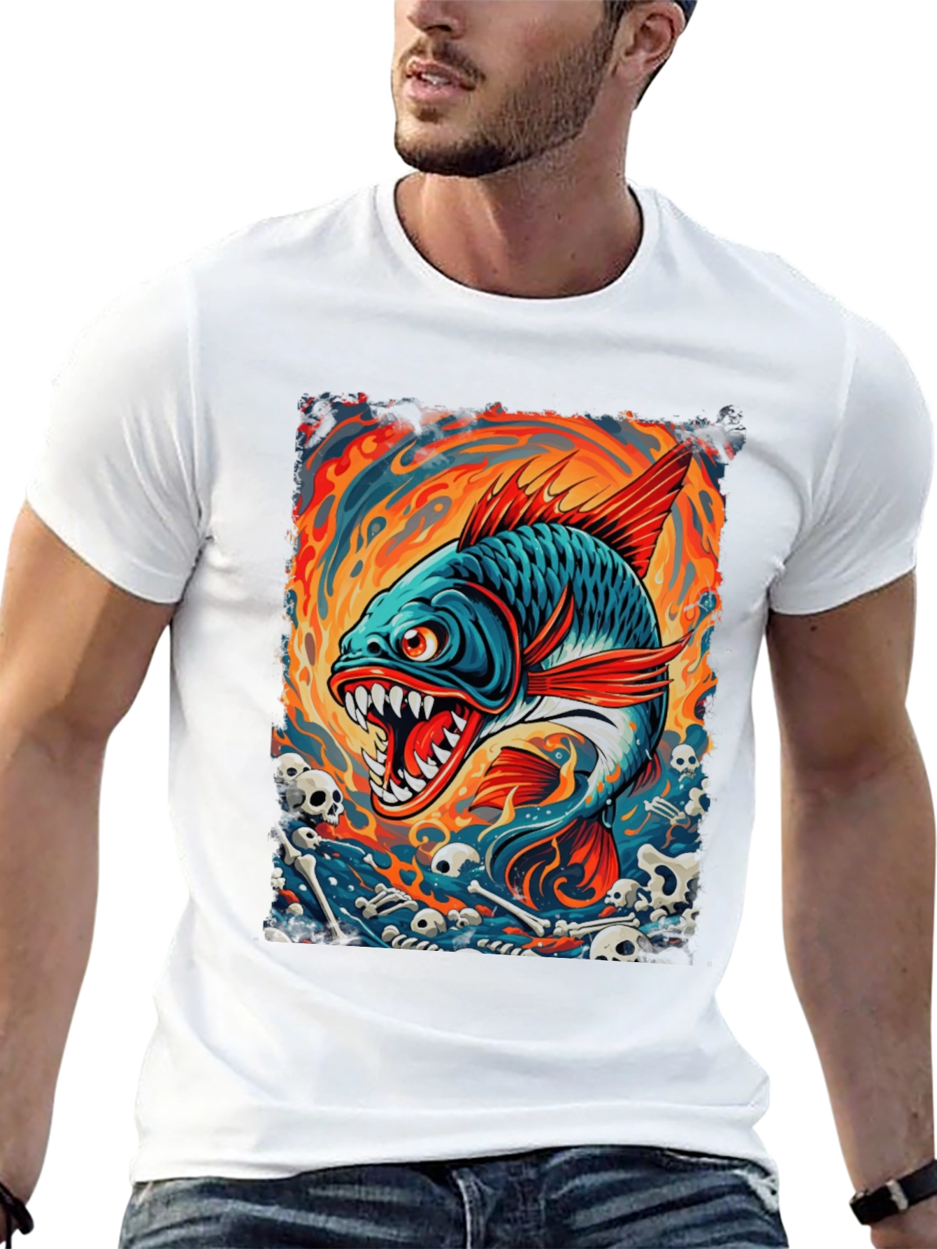 Mens Black T-Shirt - Graphic Fish Design