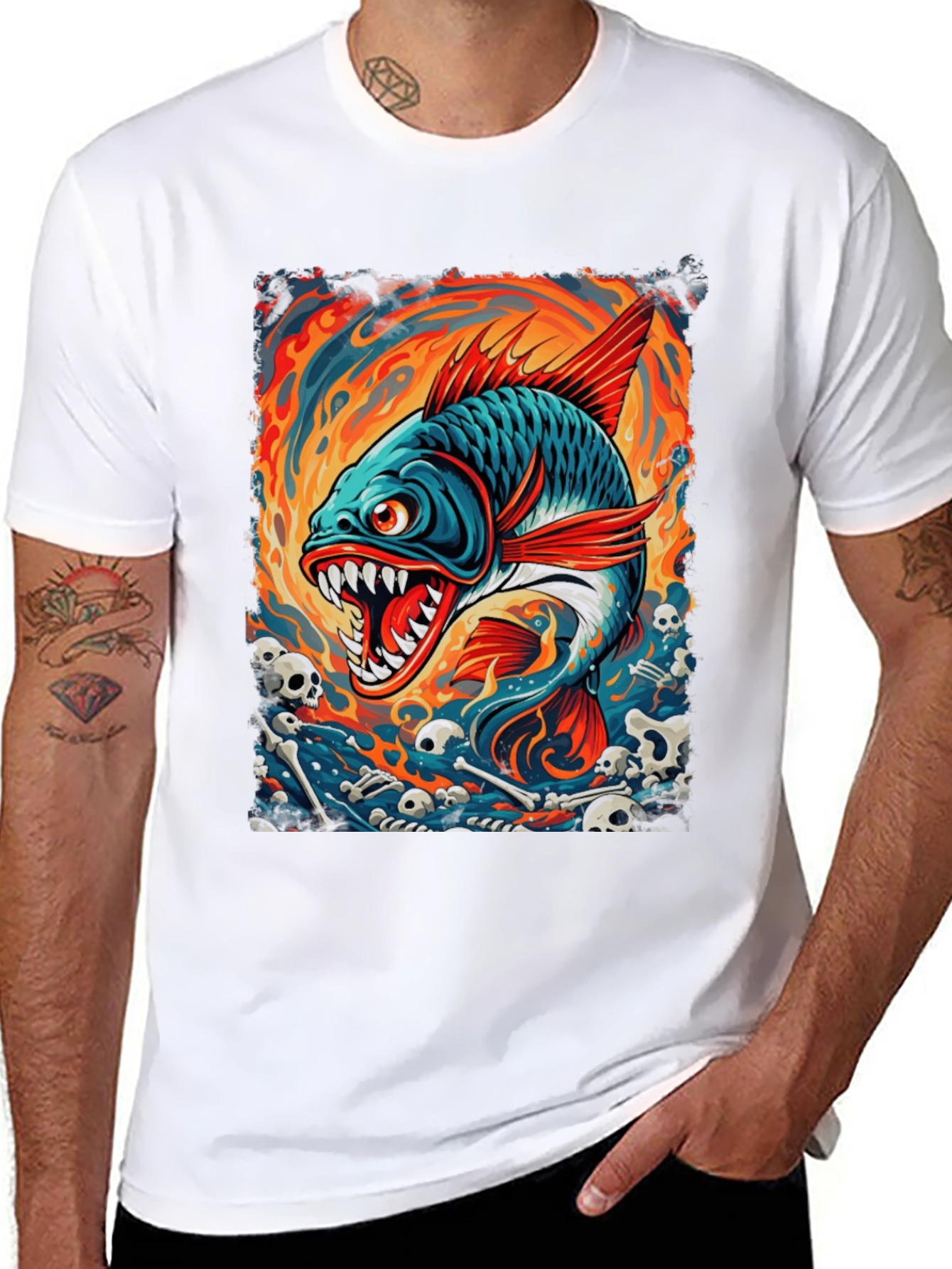 Mens Black T-Shirt - Graphic Fish Design