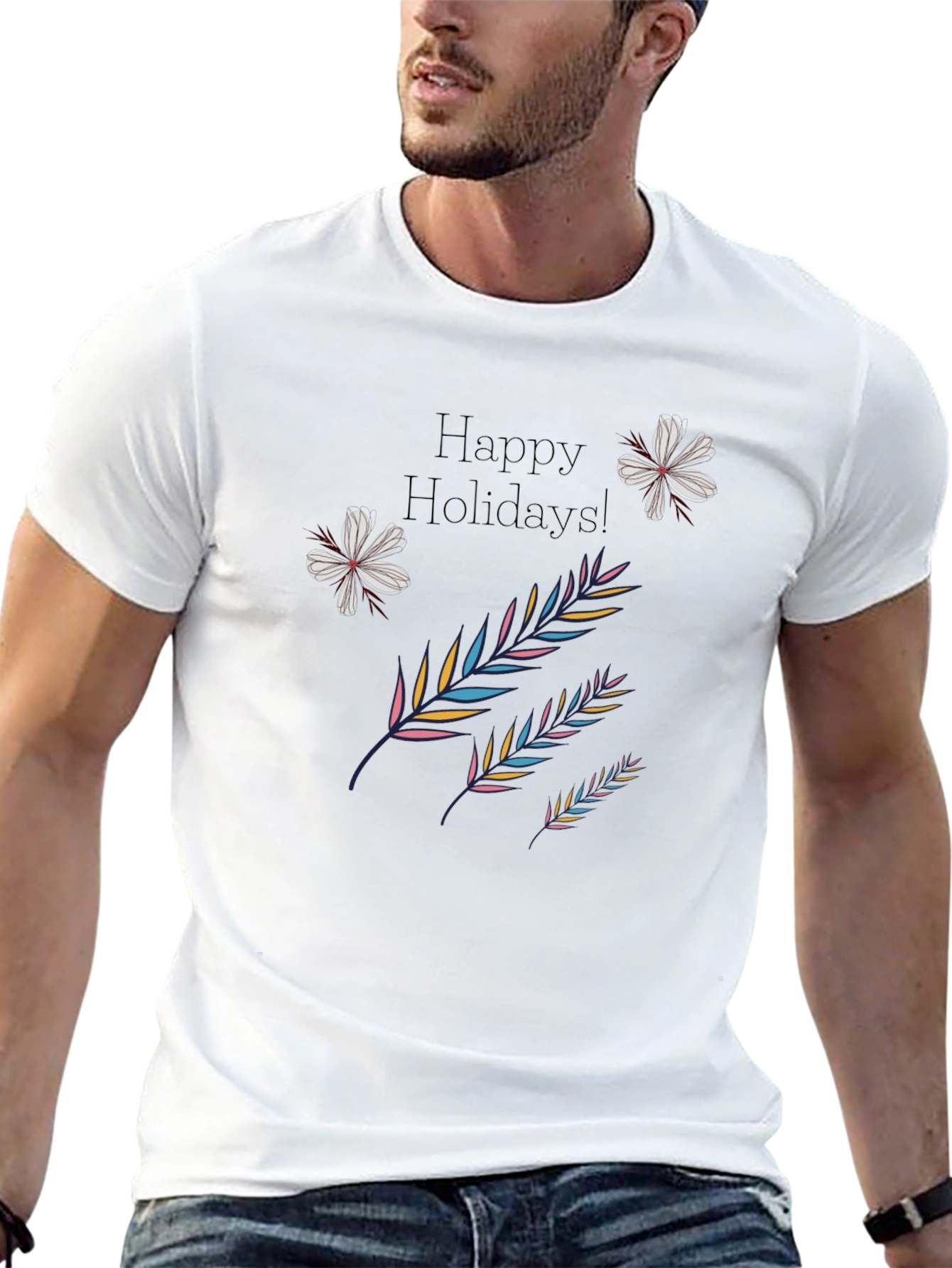 Festive Holiday Print Black T-Shirt