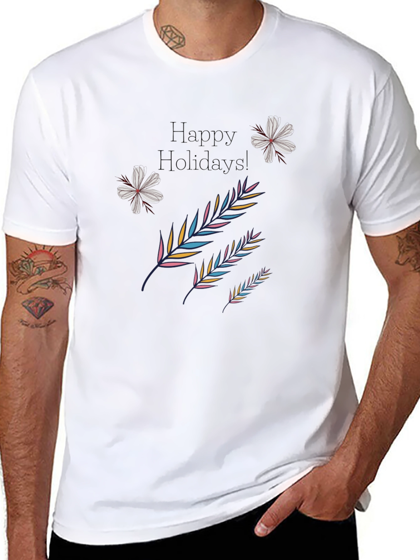 Festive Holiday Print Black T-Shirt