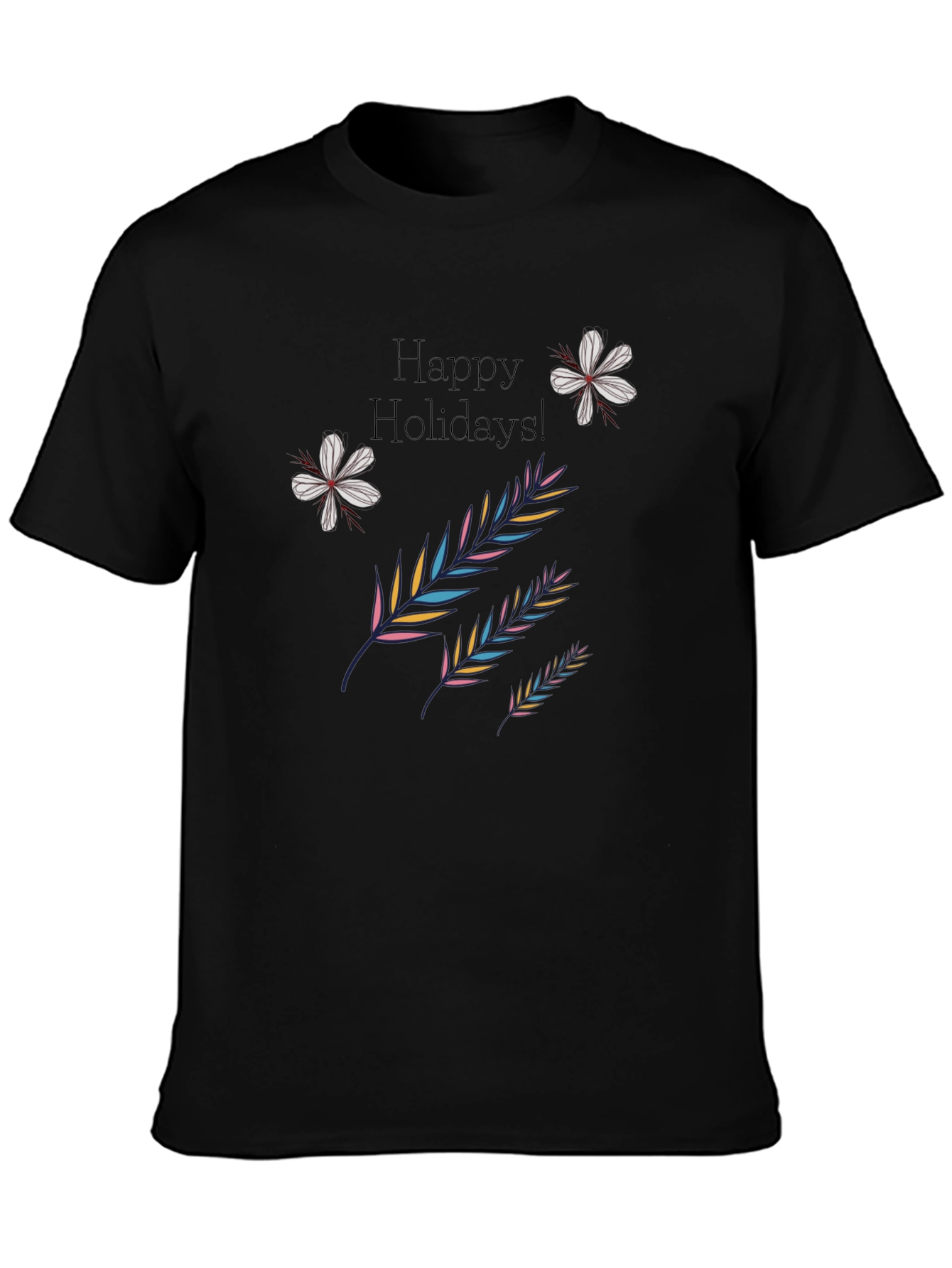 Festive Holiday Print Black T-Shirt