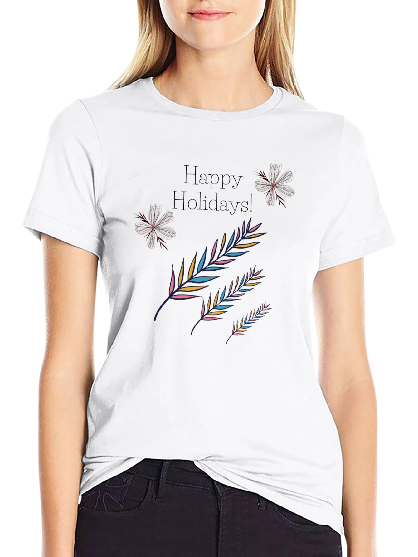 Festive Holiday Print Black T-Shirt