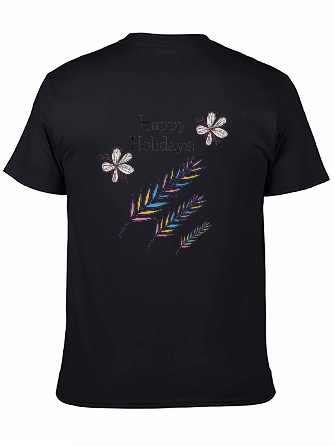 Festive Holiday Print Black T-Shirt