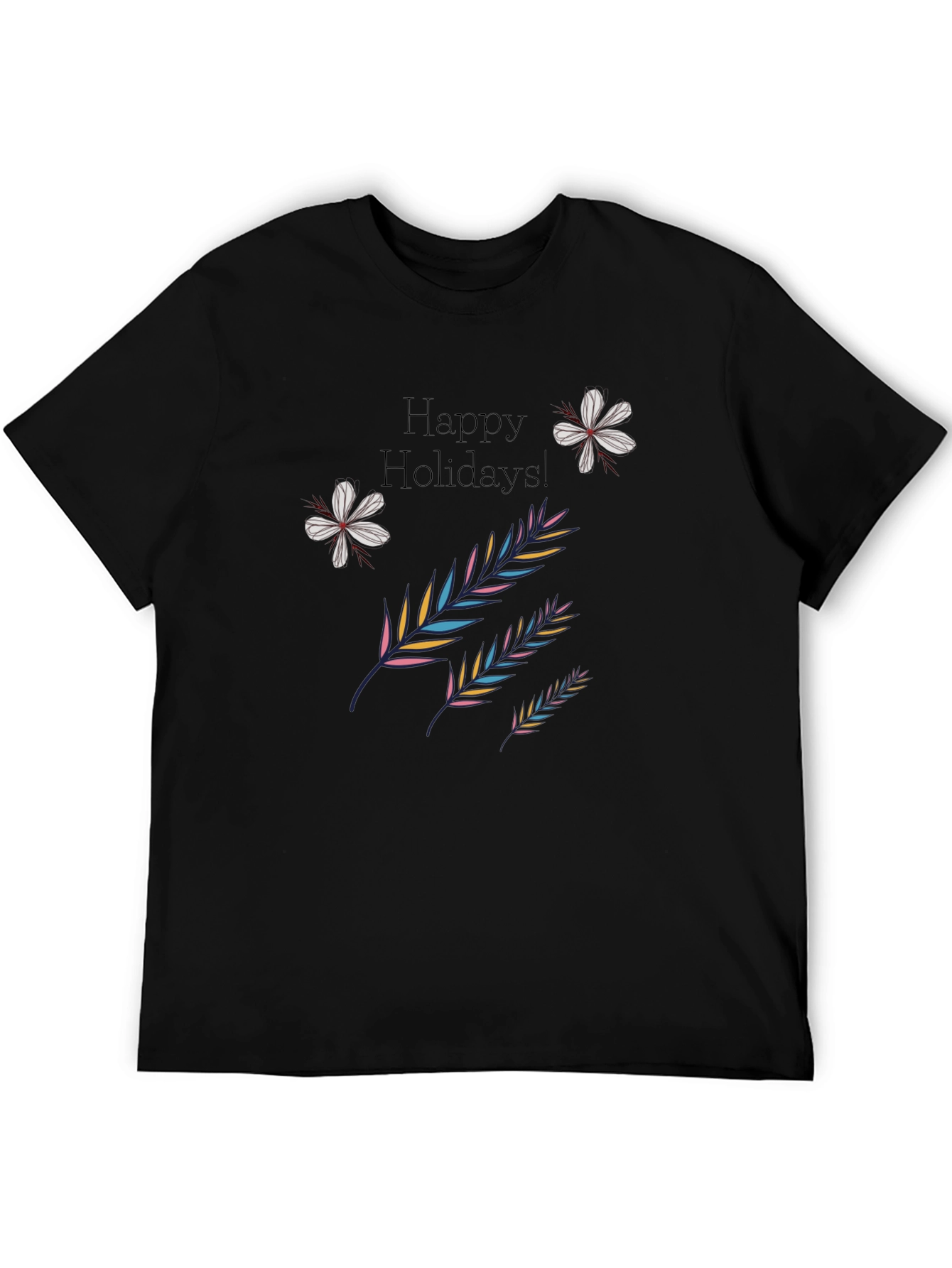 Festive Holiday Print Black T-Shirt