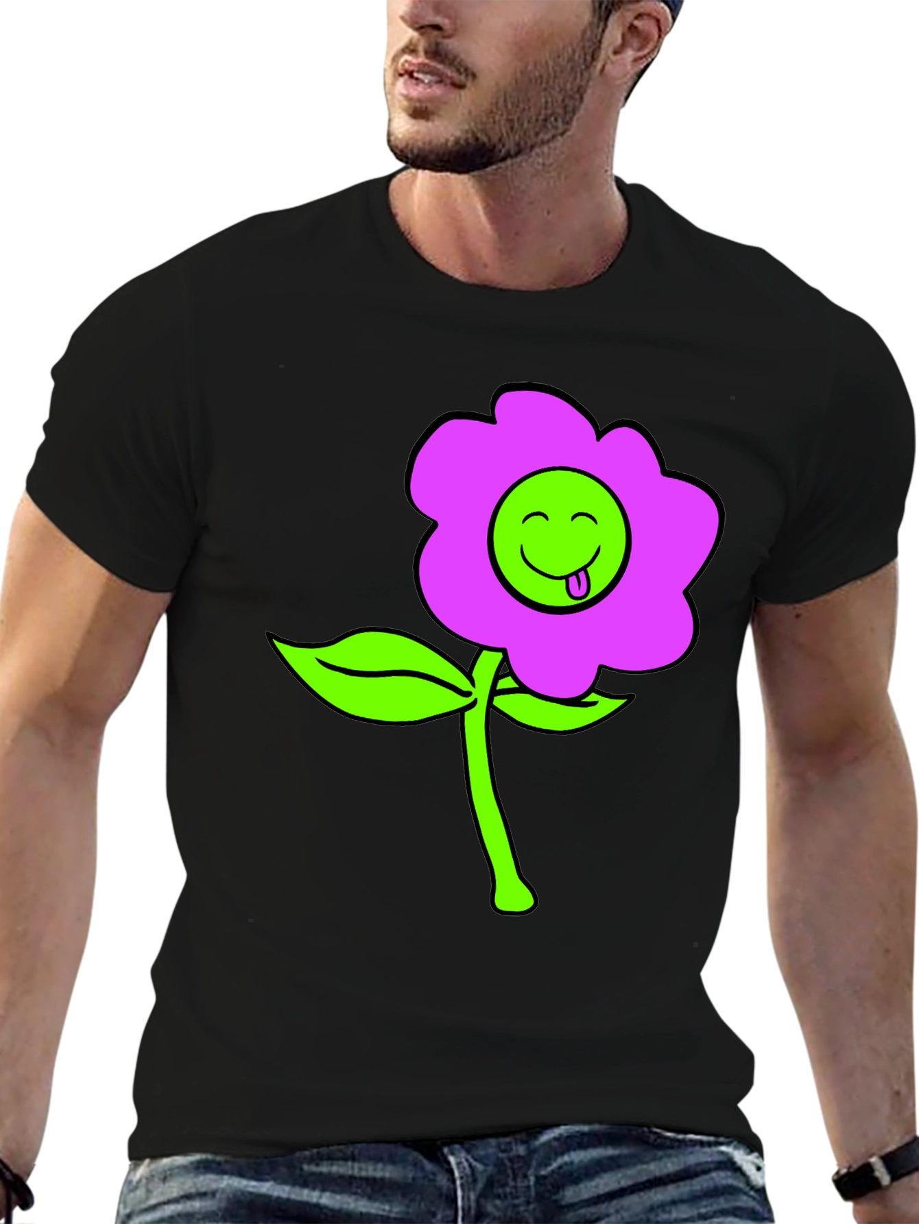 Funky Flower T-Shirt - Black Cotton Blend