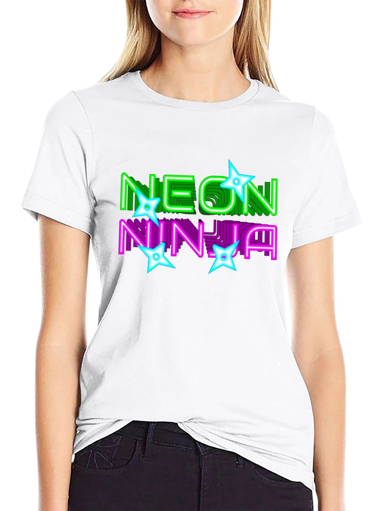 Neon Ninja Graphic Print Black T-Shirt