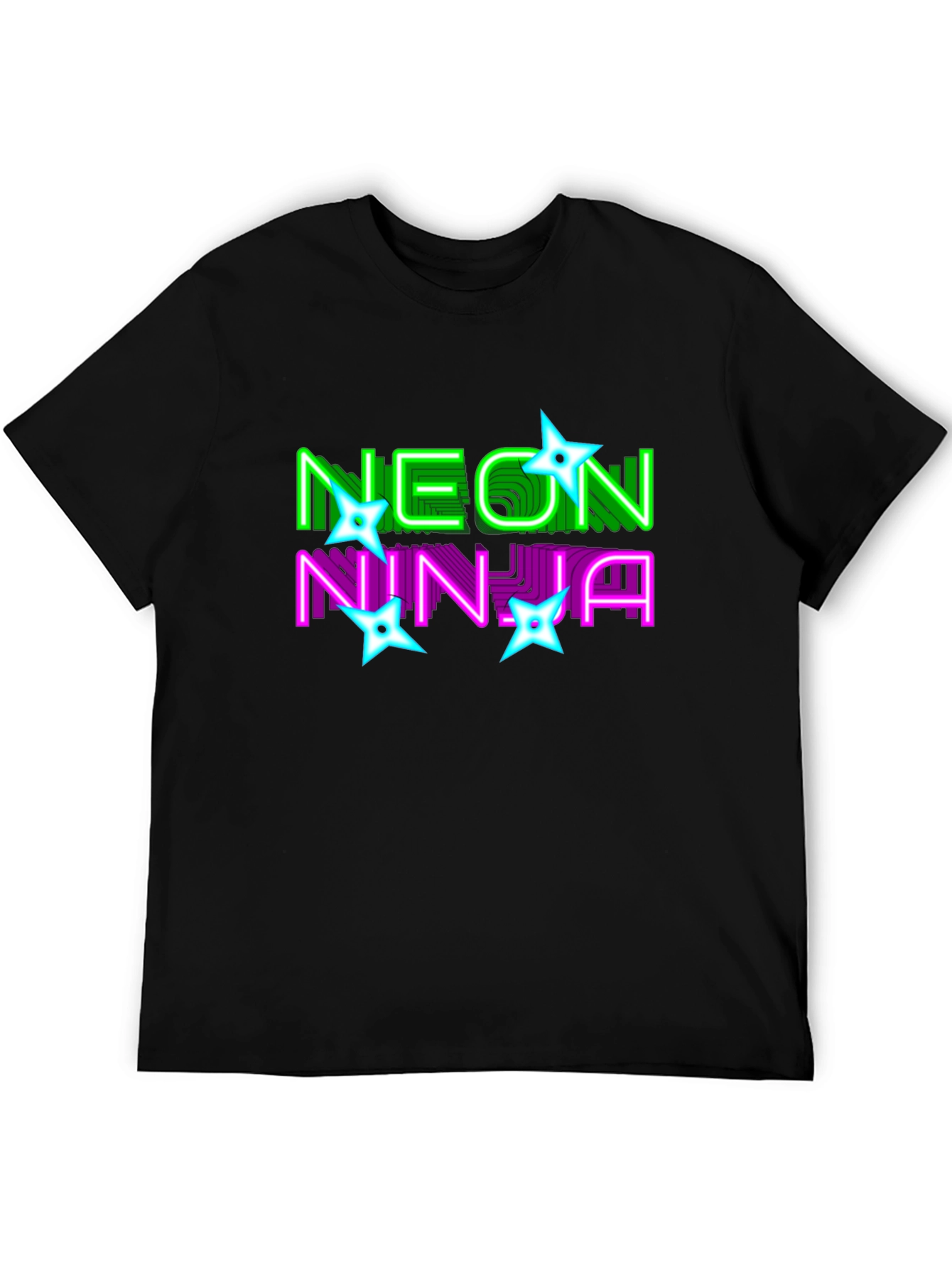 Neon Ninja Graphic Print Black T-Shirt