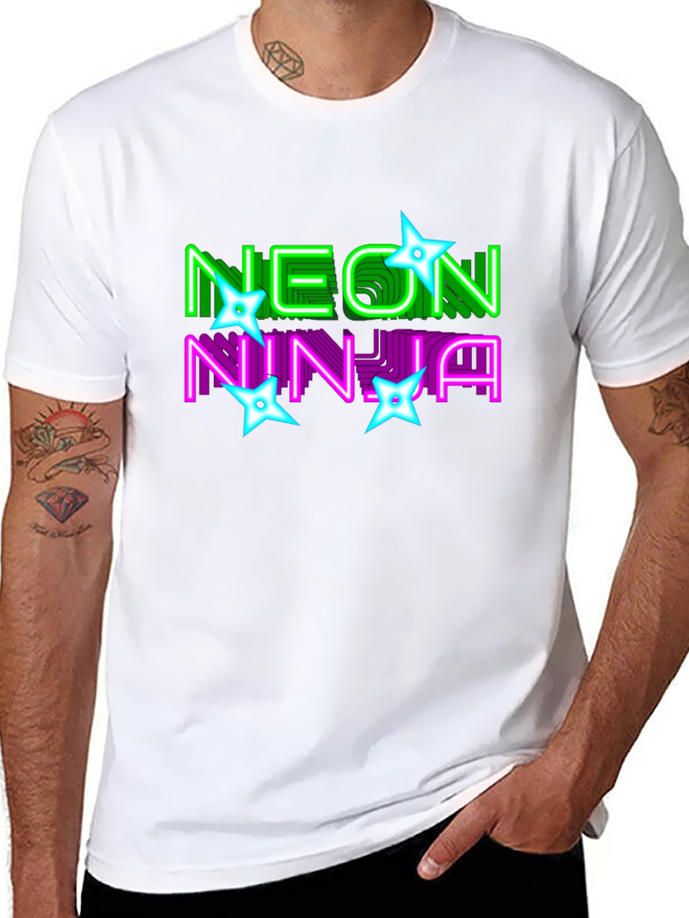 Neon Ninja Graphic Print Black T-Shirt