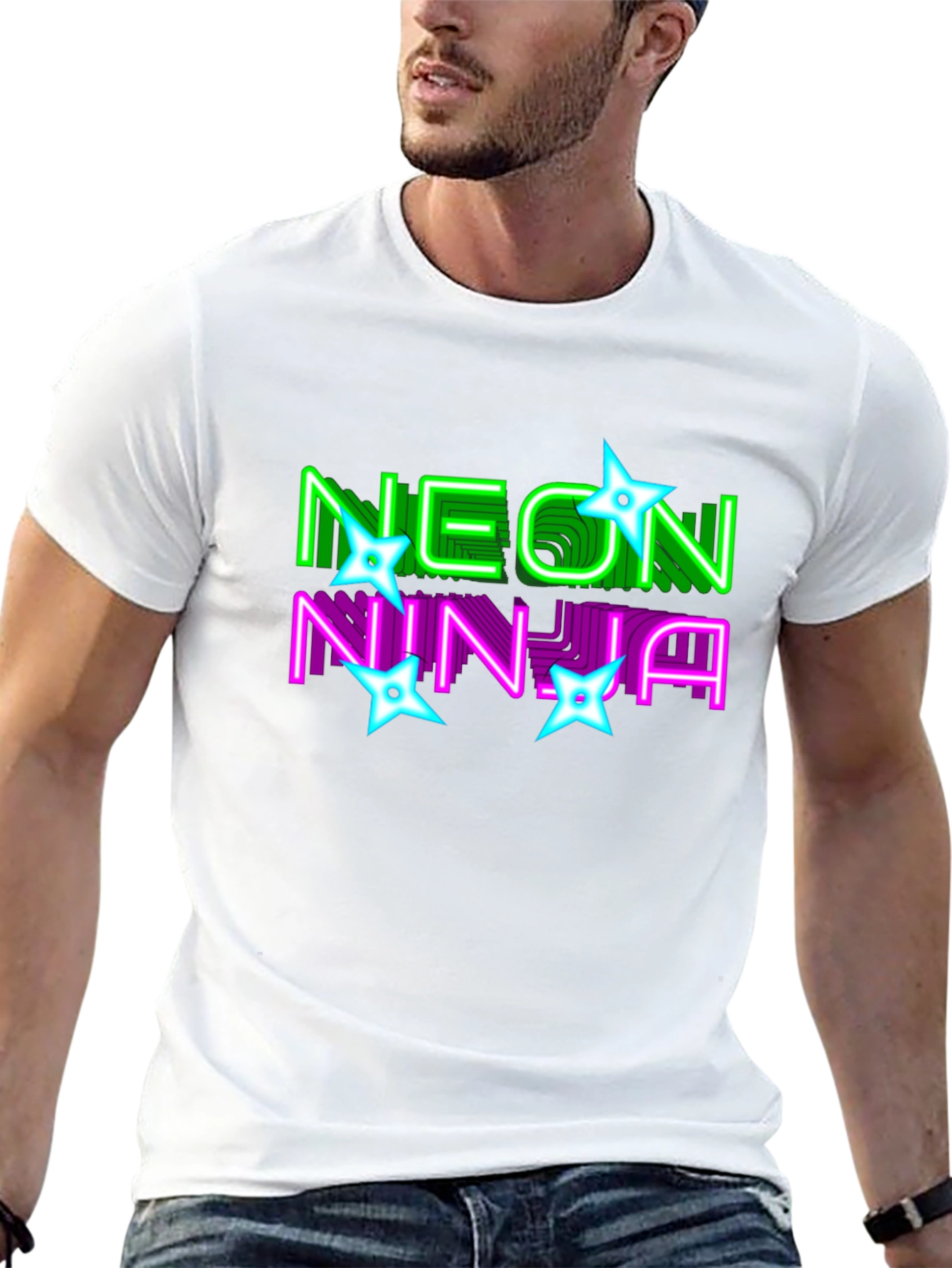 Neon Ninja Graphic Print Black T-Shirt