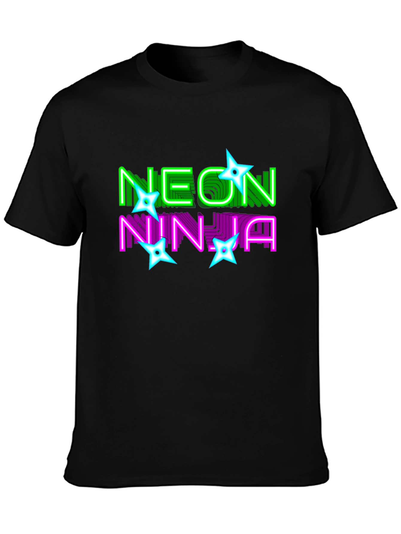 Neon Ninja Graphic Print Black T-Shirt